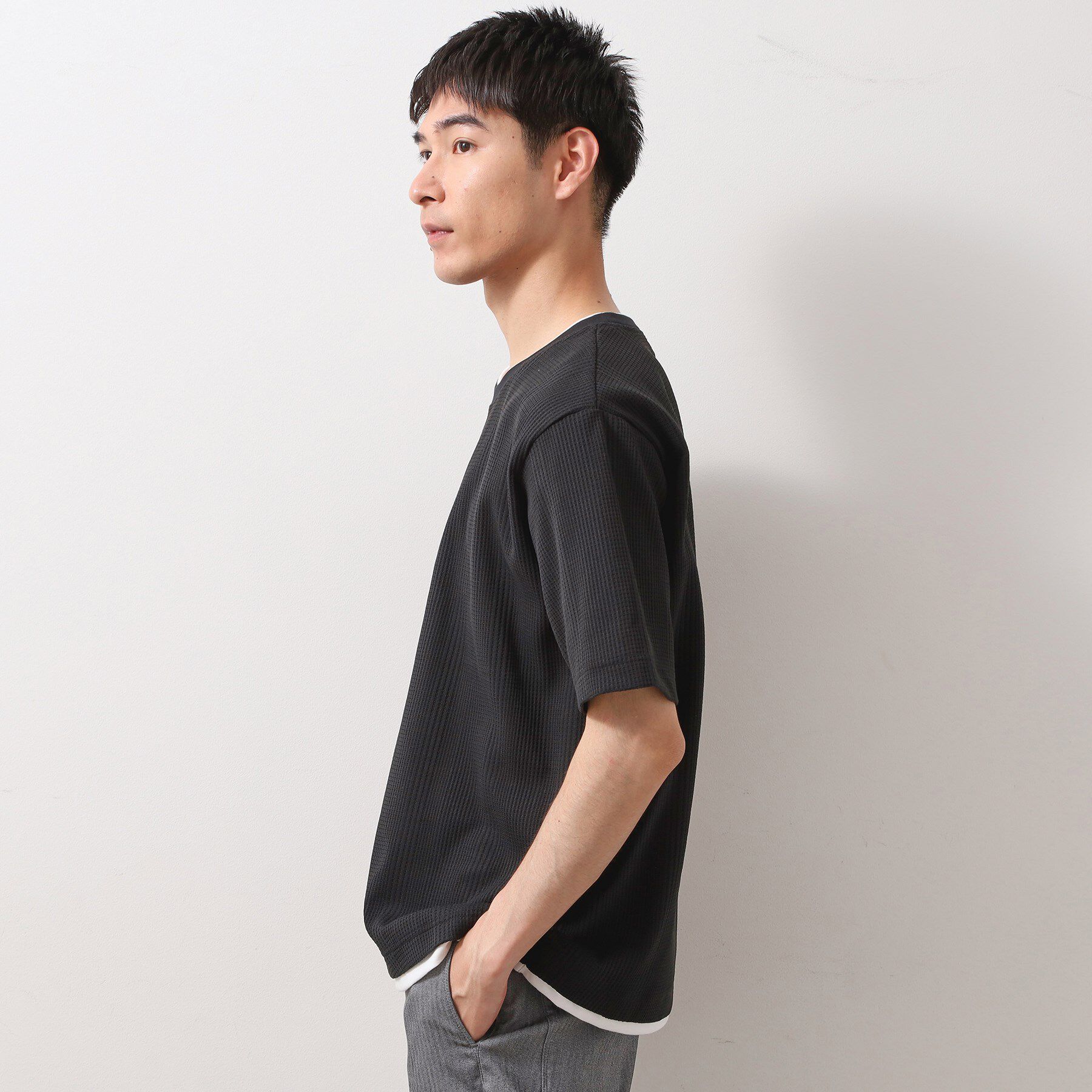 THE SHOP TK「ランダムワッフル半袖Tシャツ 【洗濯機ＯＫ】」|Tシャツ・カットソー|