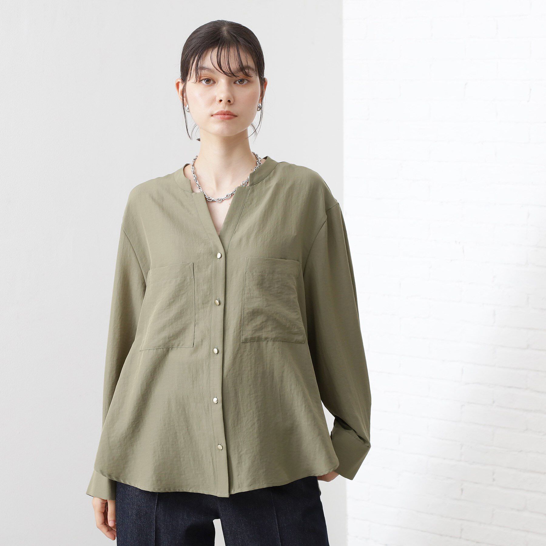 THE SHOP TK「【通勤にもデイリーにも】ダブルポケットスキッパーシャツ/洗濯機OK」|シャツ・ブラウス|カーキ(027)