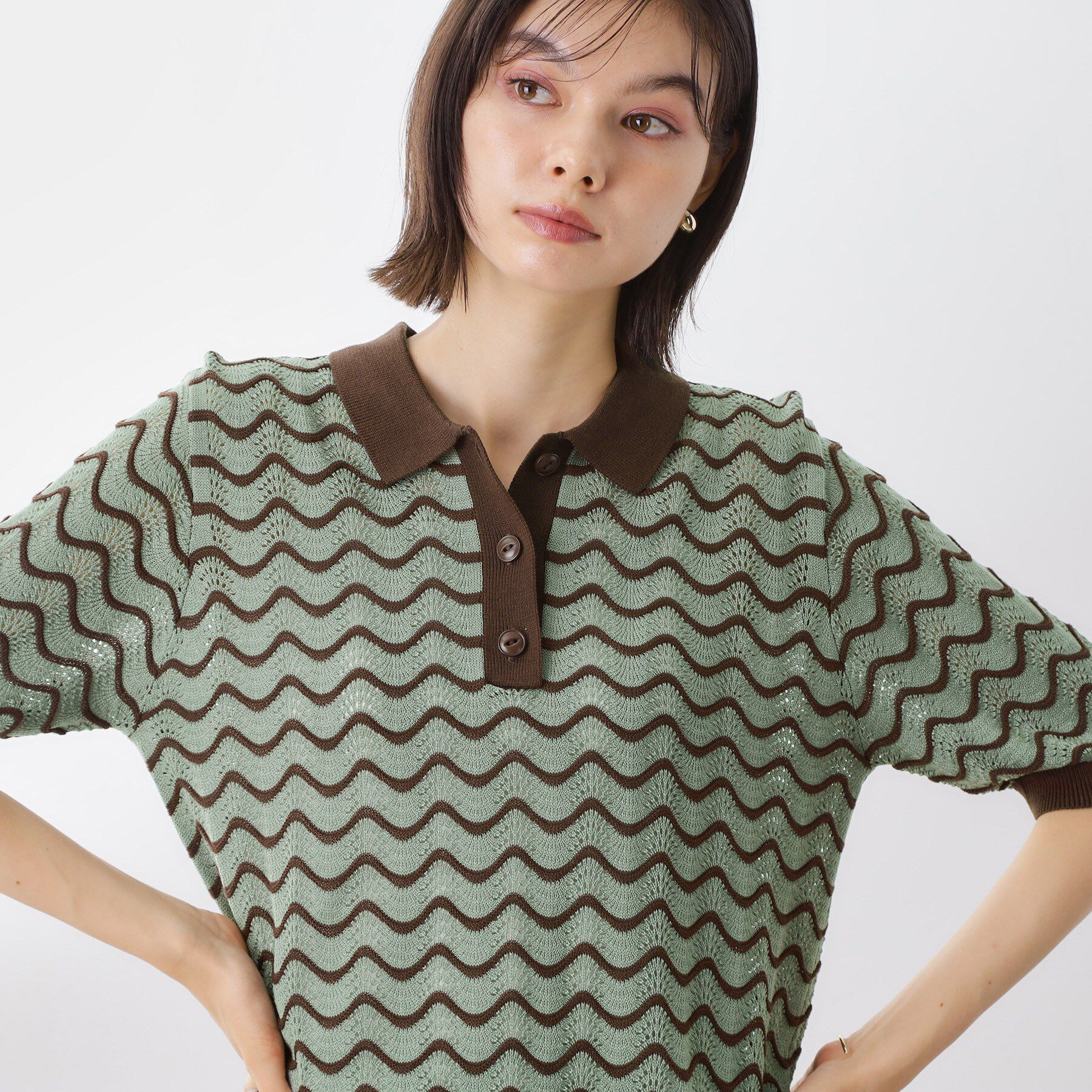 THE SHOP TK「柄アソートポロニットシャツ【洗濯機OK】」|ニット・セーター|