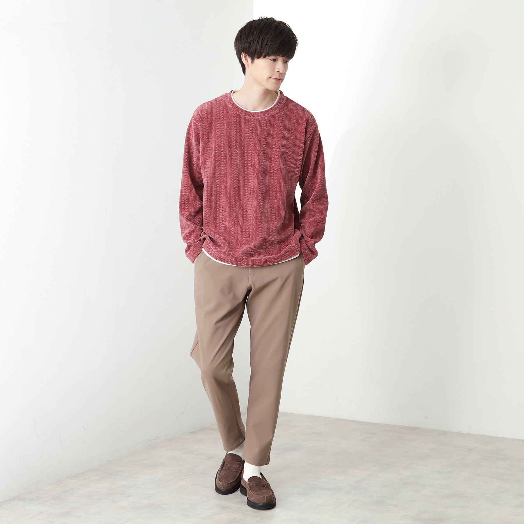 THE SHOP TK「【心地良い、滑らかさ】レイヤード風ケーブル ニットソー 【洗濯機OK】」|Tシャツ・カットソー|