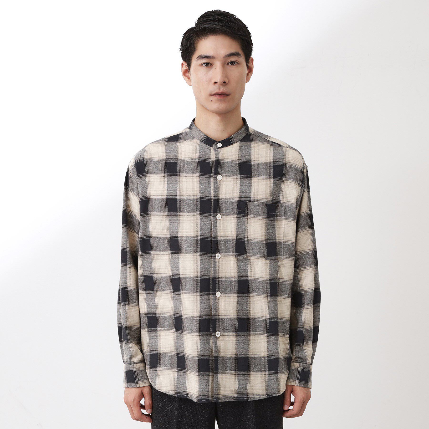 THE SHOP TK「オンブレーチェックバンドカラーシャツ 【洗濯機OK】」|シャツ・ブラウス|