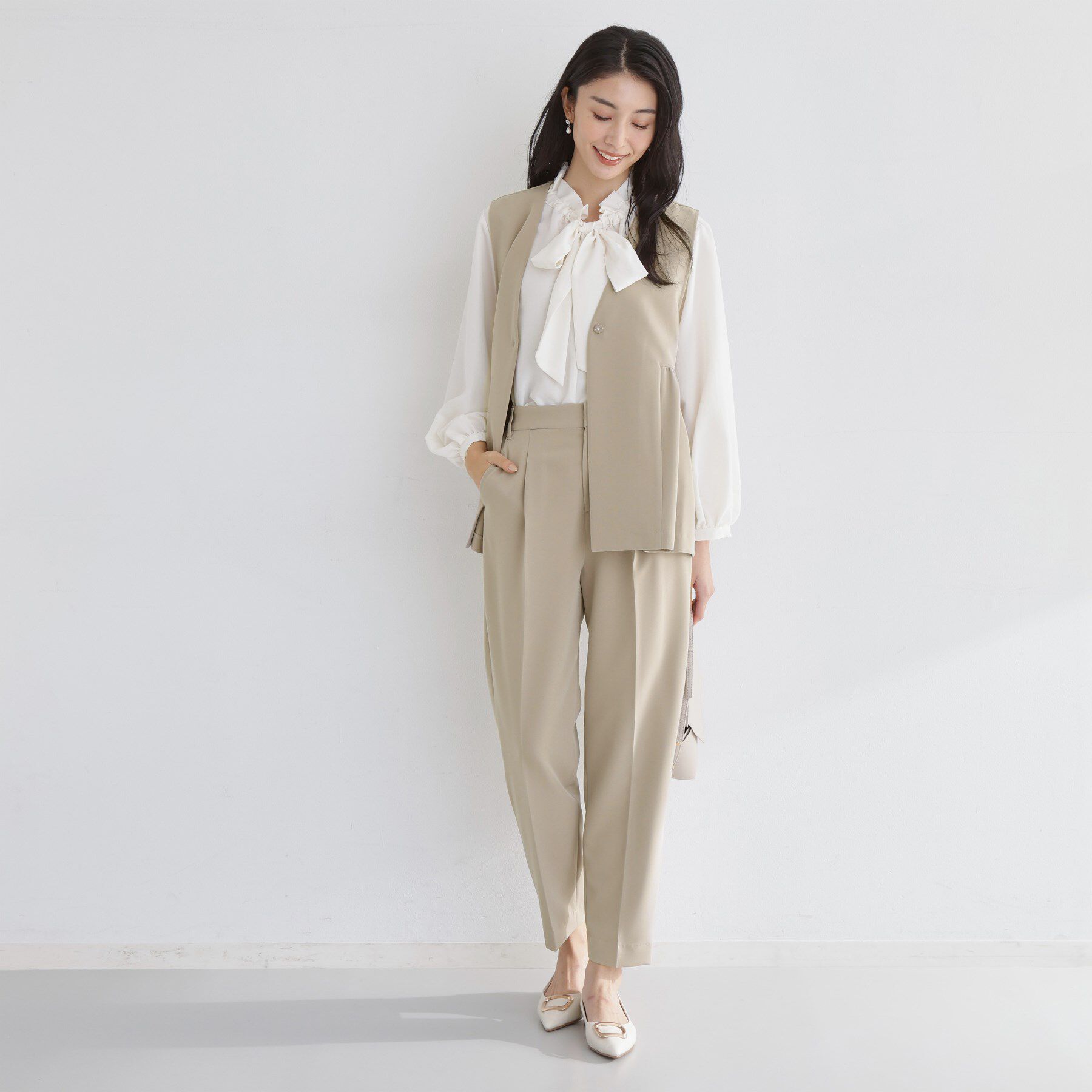 THE SHOP TK「【通勤スタイルに】美脚シルエット ダブルクロステーパードパンツ/セットアップ可」|その他|