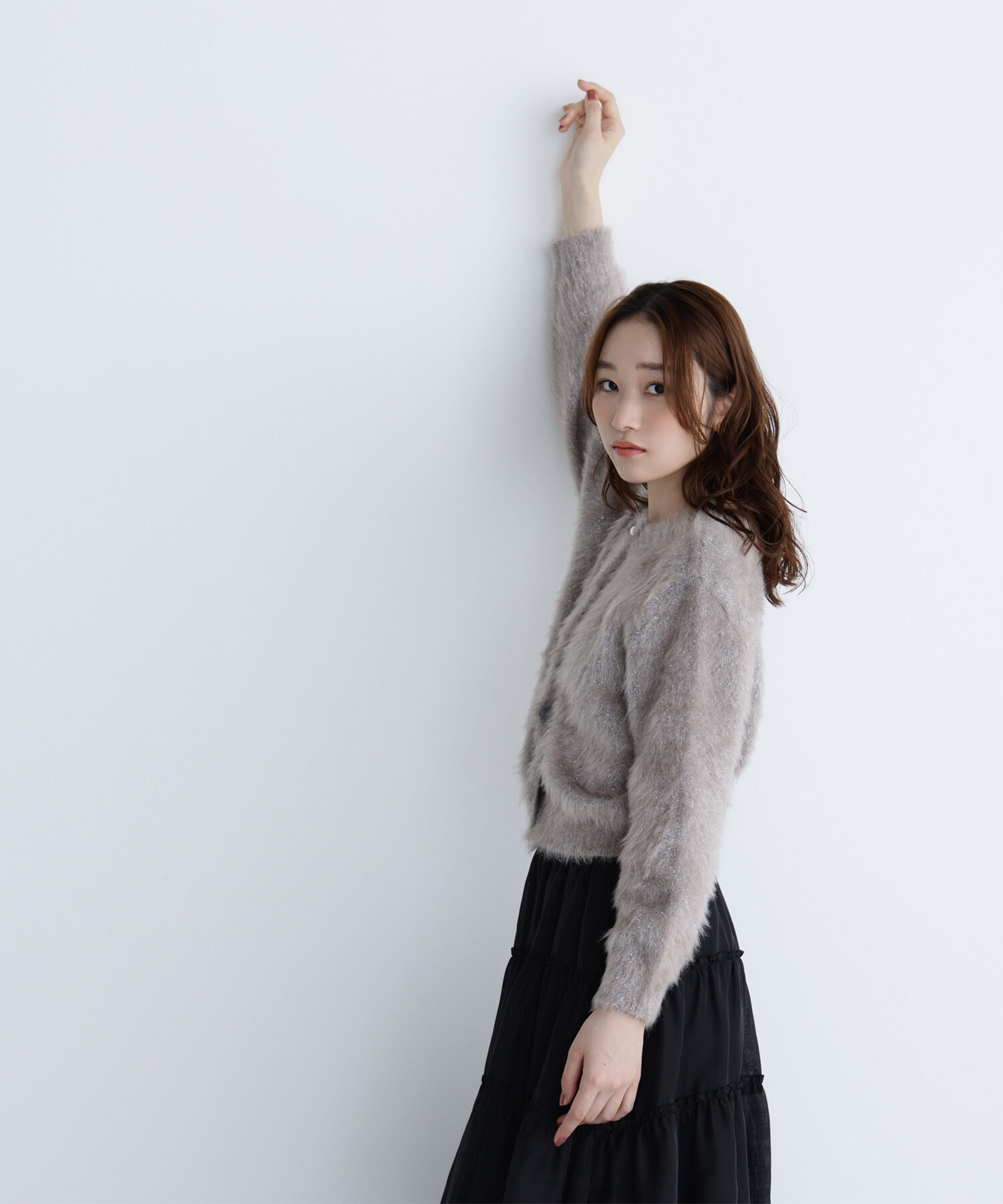  「デザインボタンラメシャギーカーディガン」|ニット・セーター|