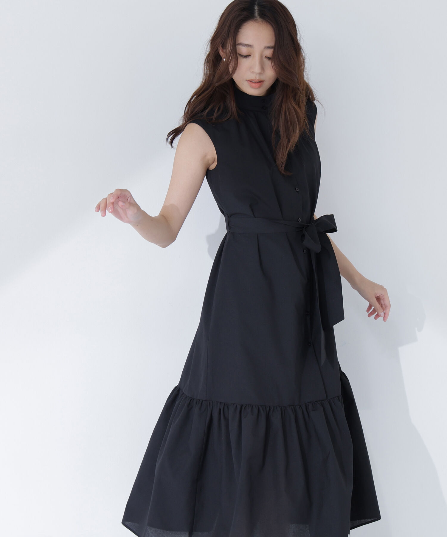  「ティアードベルテッドワンピース」|ワンピース|ブラック