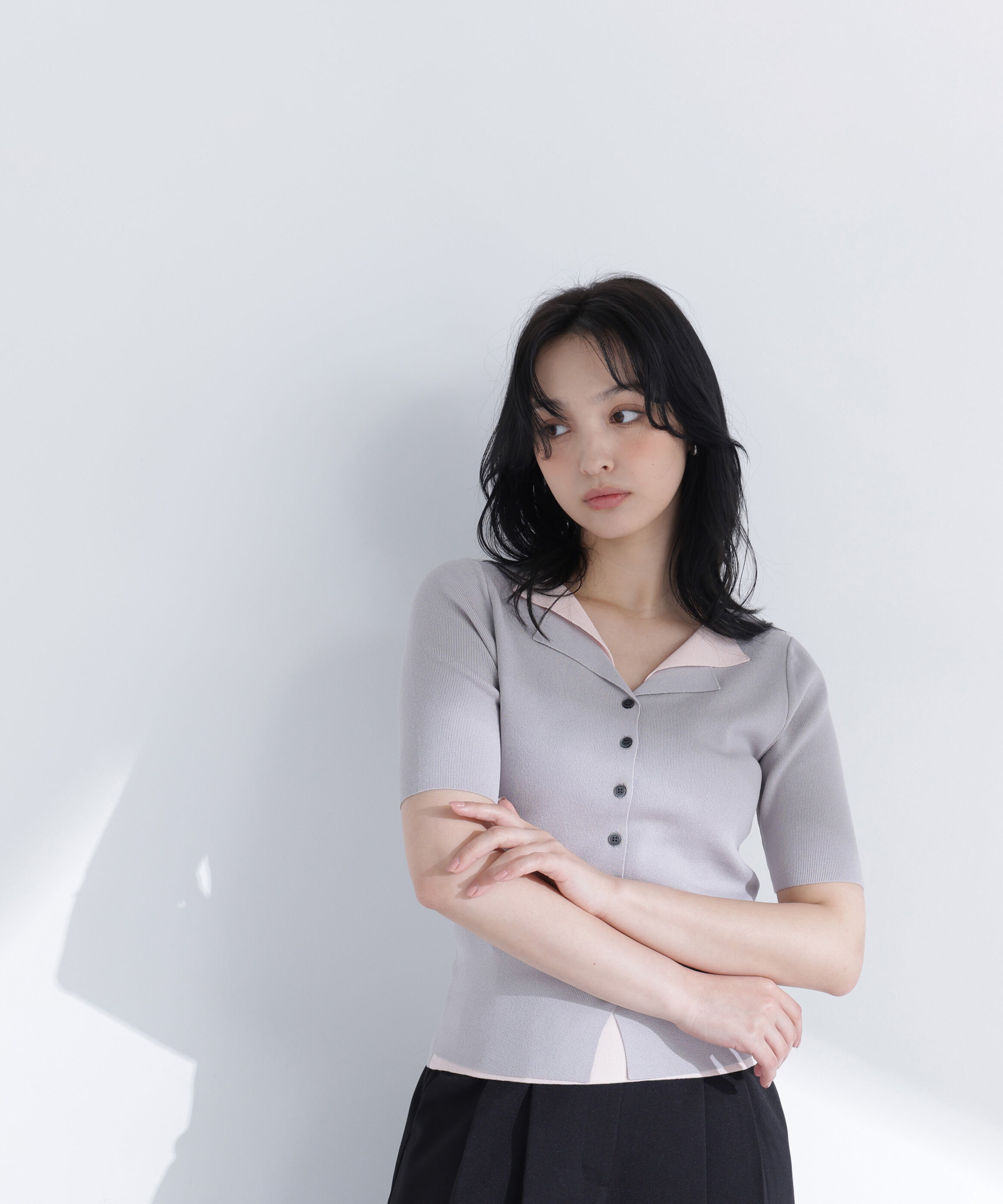  「レイヤードライクスキッパーニット」|ニット・セーター|グレー2