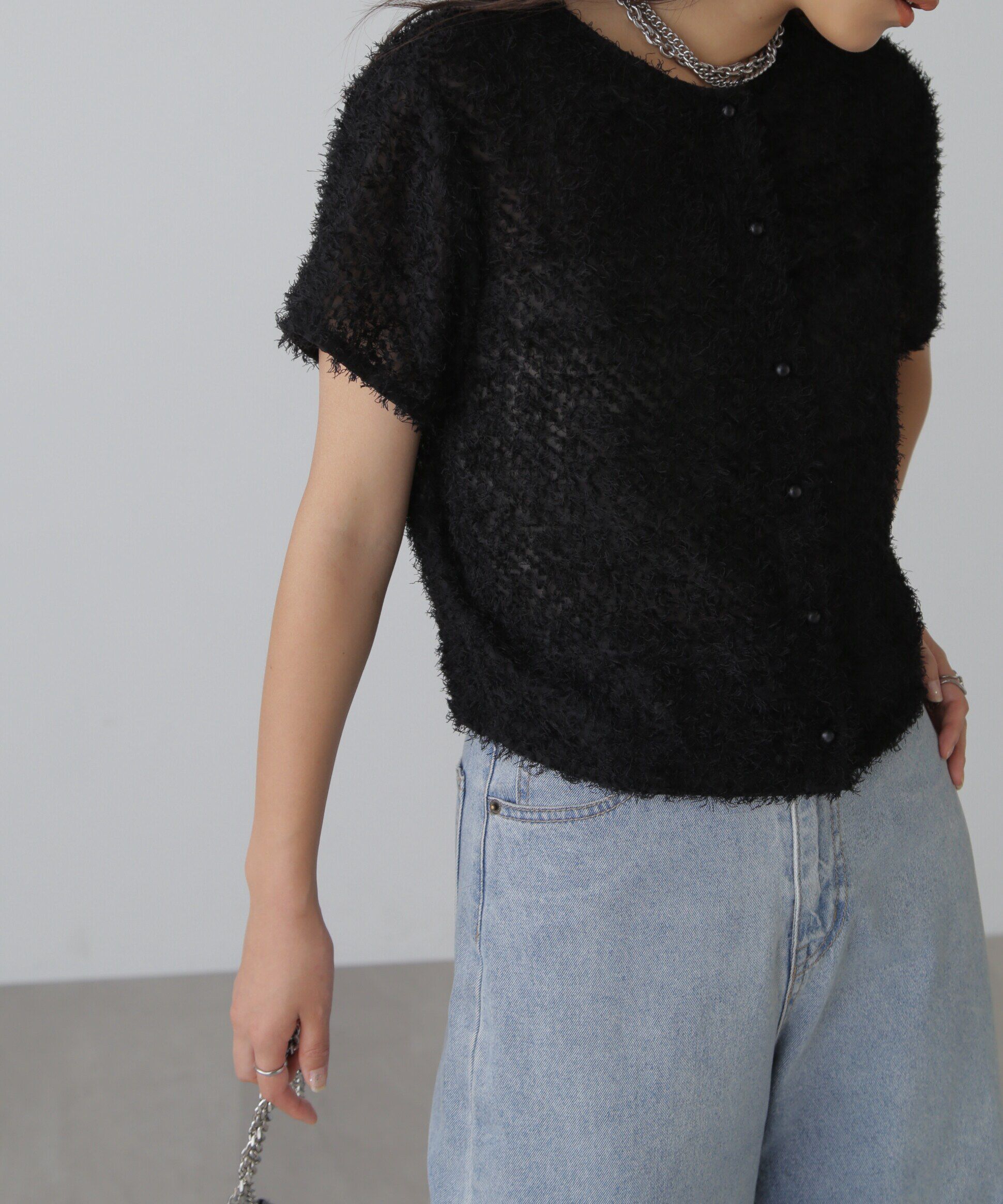  「フロントボタンカットジャガードブラウス」|シャツ・ブラウス|