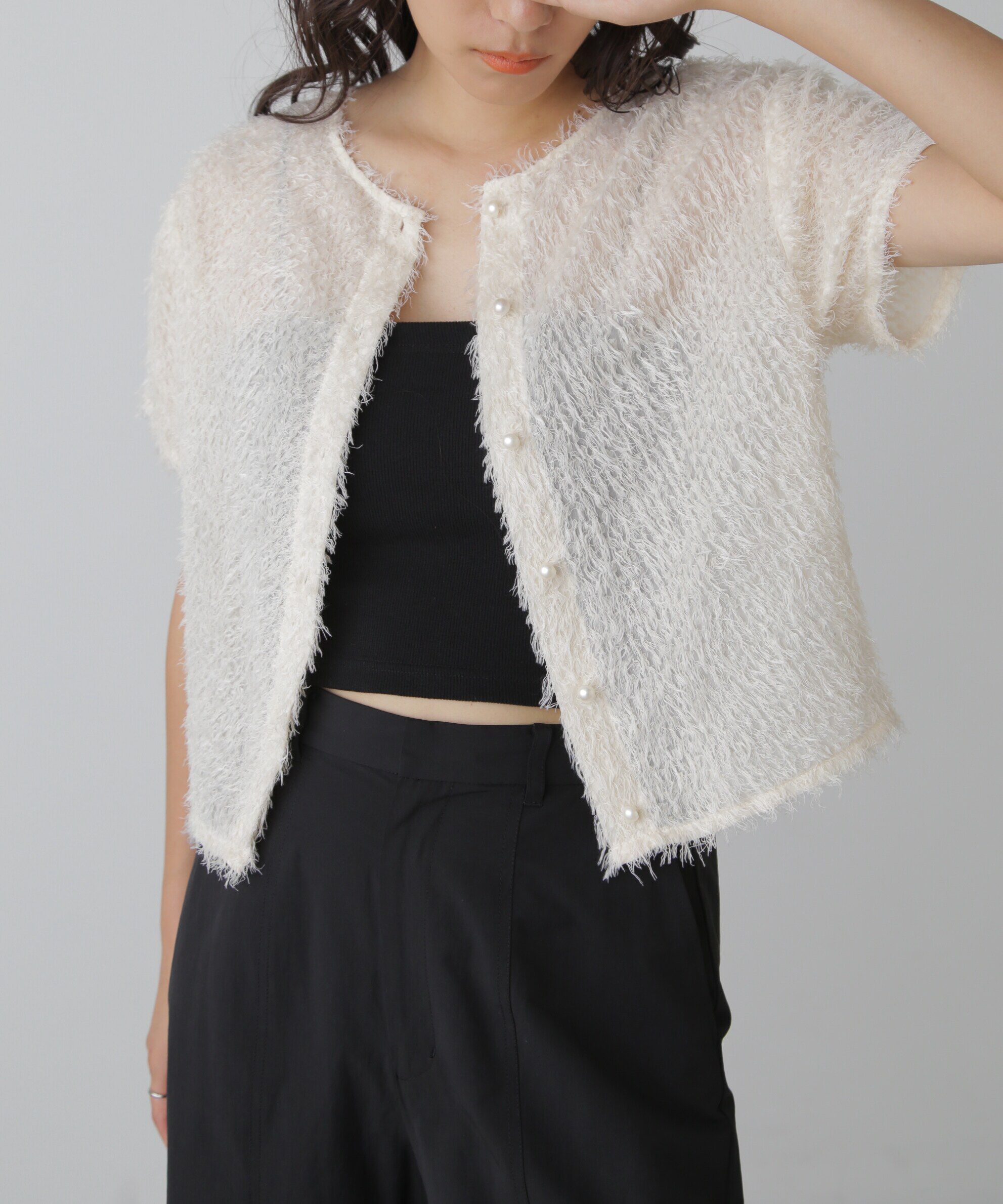  「フロントボタンカットジャガードブラウス」|シャツ・ブラウス|