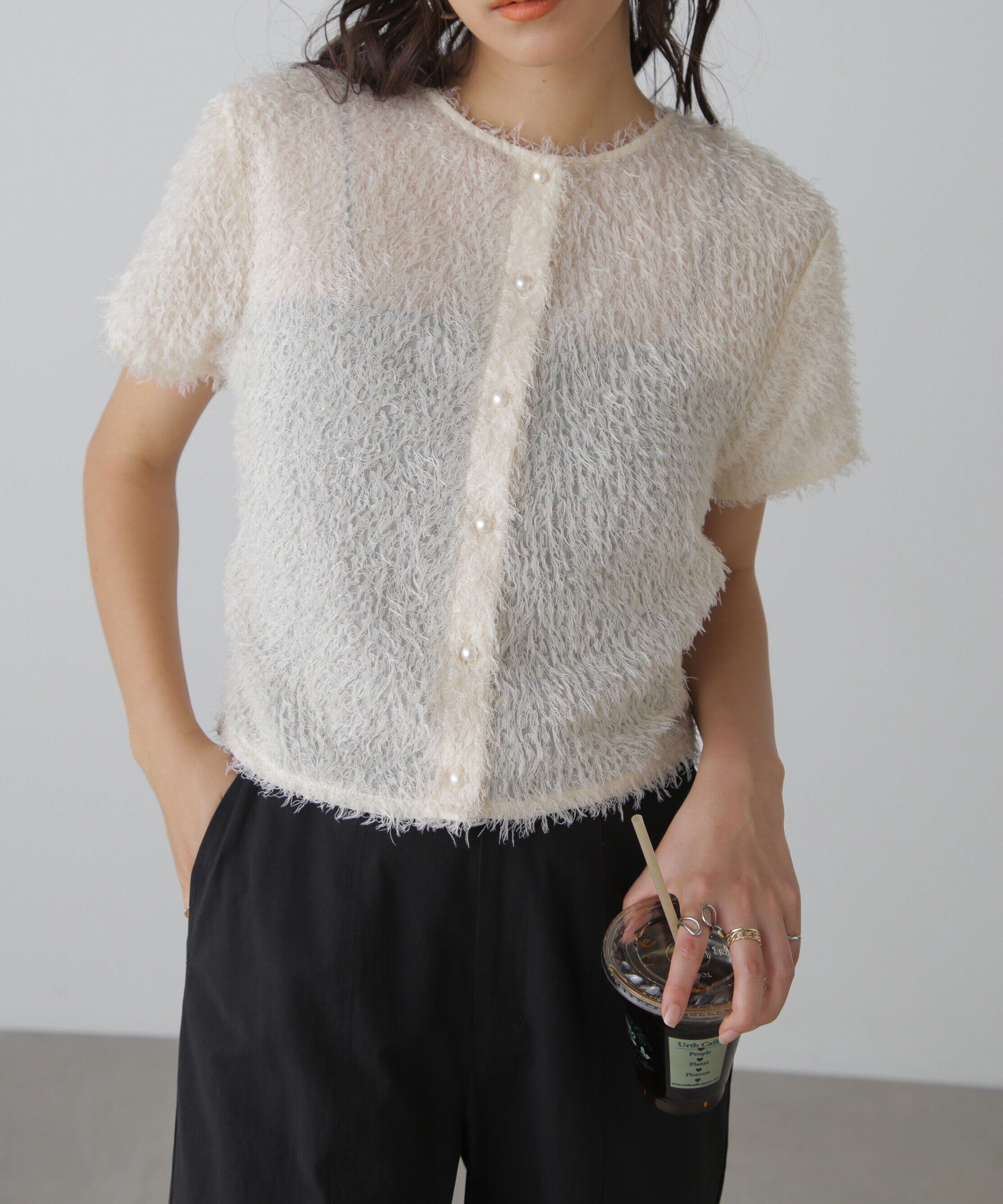  「フロントボタンカットジャガードブラウス」|シャツ・ブラウス|