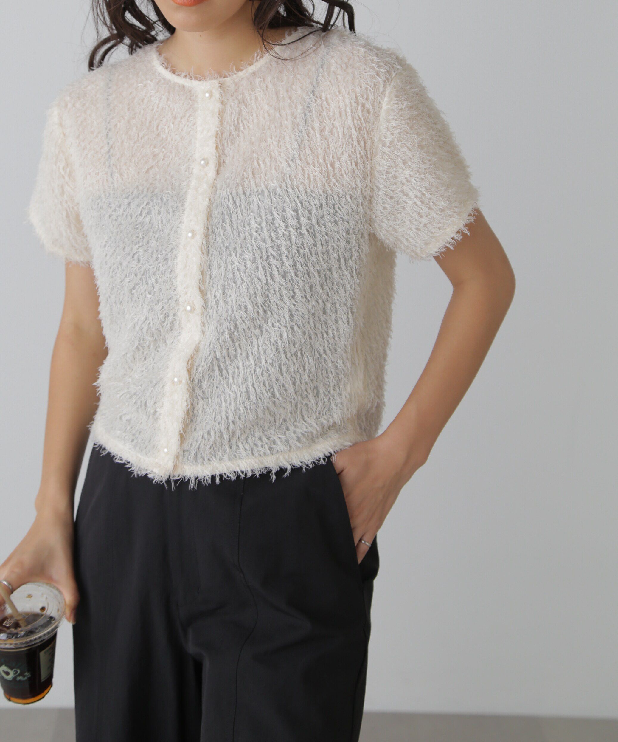  「フロントボタンカットジャガードブラウス」|シャツ・ブラウス|