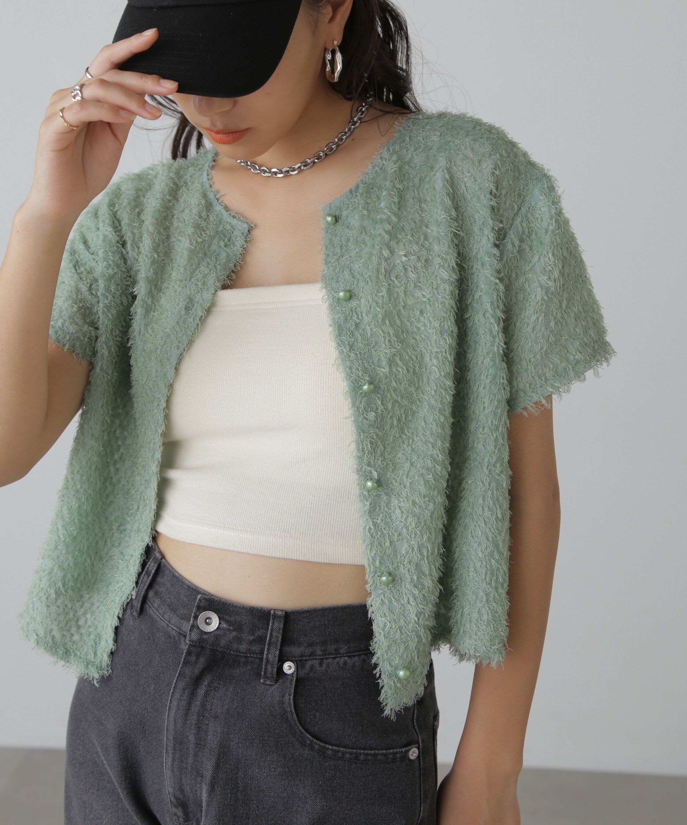  「フロントボタンカットジャガードブラウス」|シャツ・ブラウス|