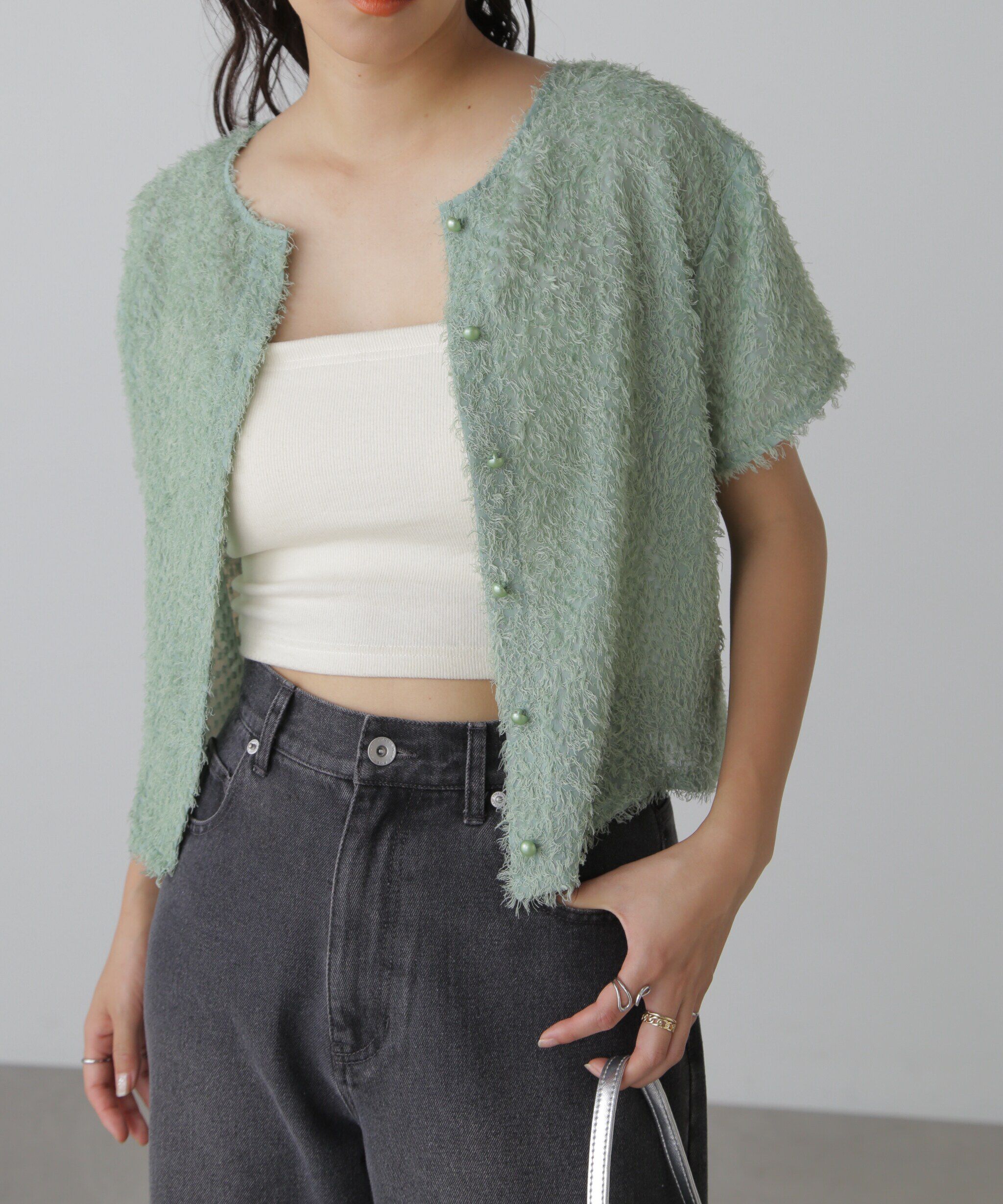  「フロントボタンカットジャガードブラウス」|シャツ・ブラウス|