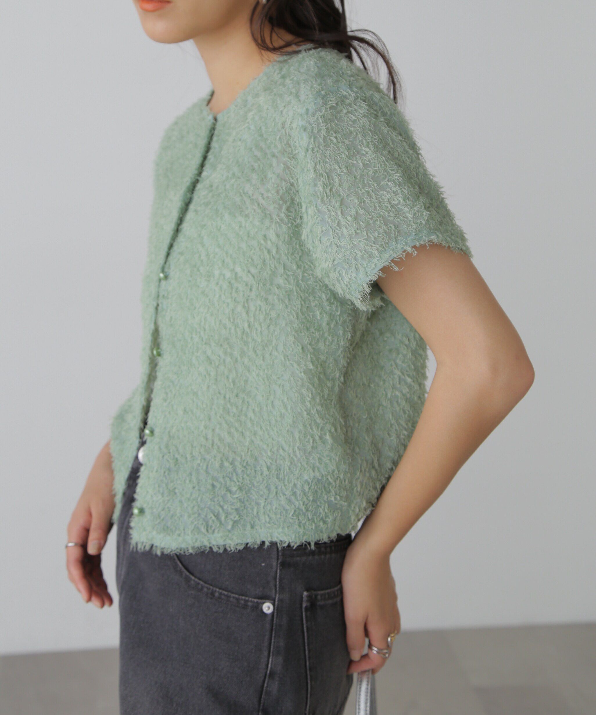  「フロントボタンカットジャガードブラウス」|シャツ・ブラウス|