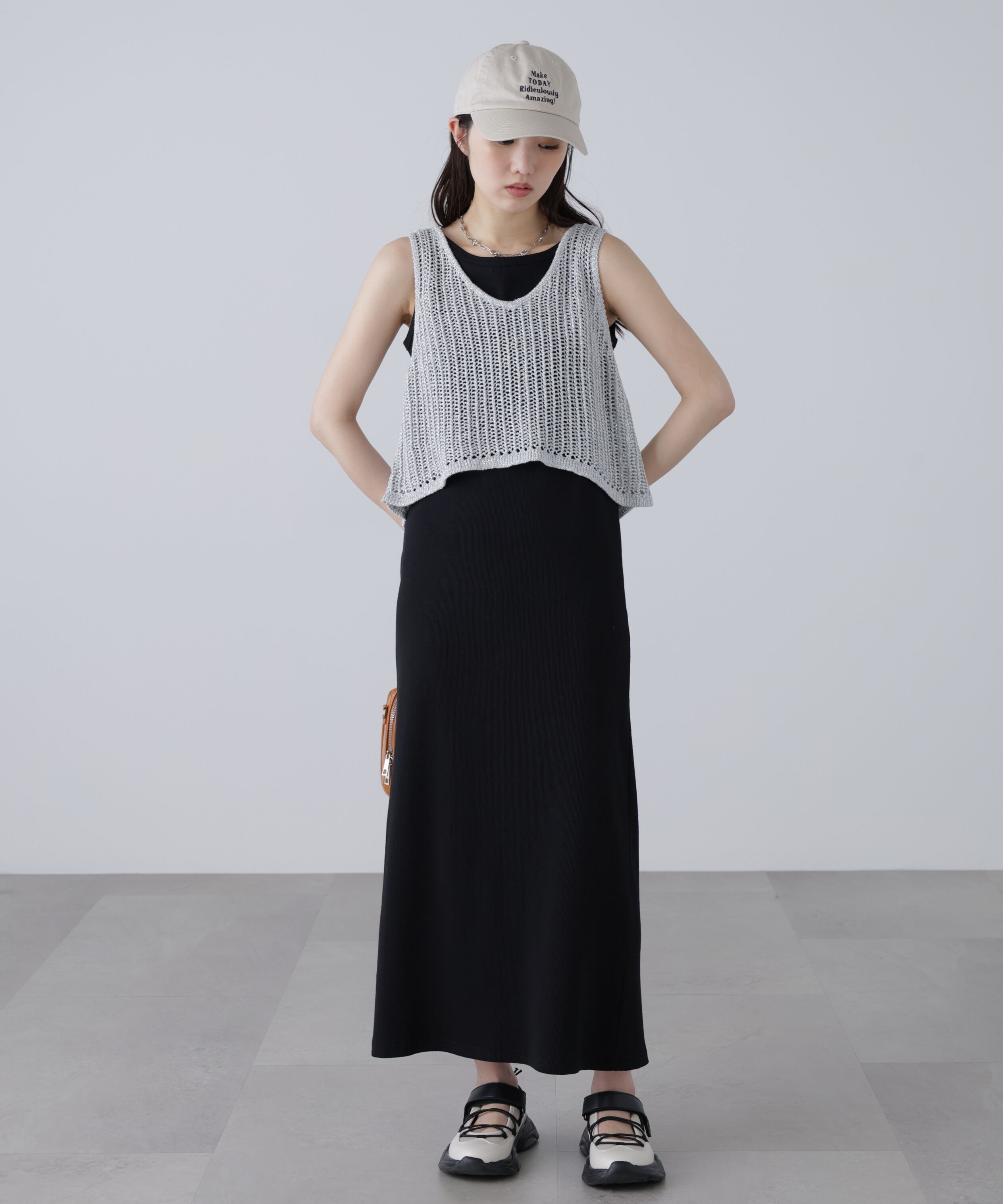  「前後2wayラメニットメッシュベスト」|ニット・セーター|