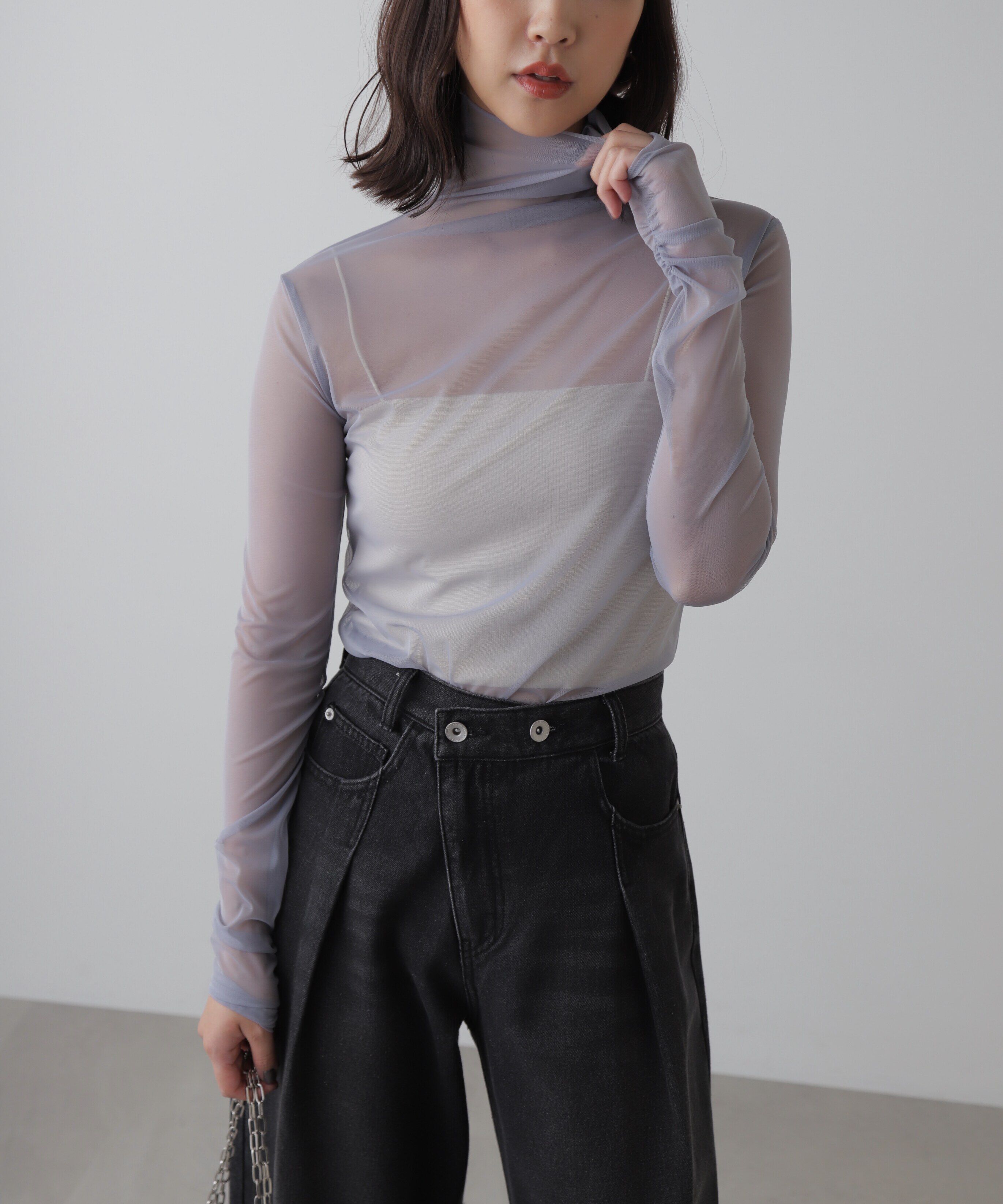  「シースルーハイネックカットソー」|Tシャツ・カットソー|ライトブルー