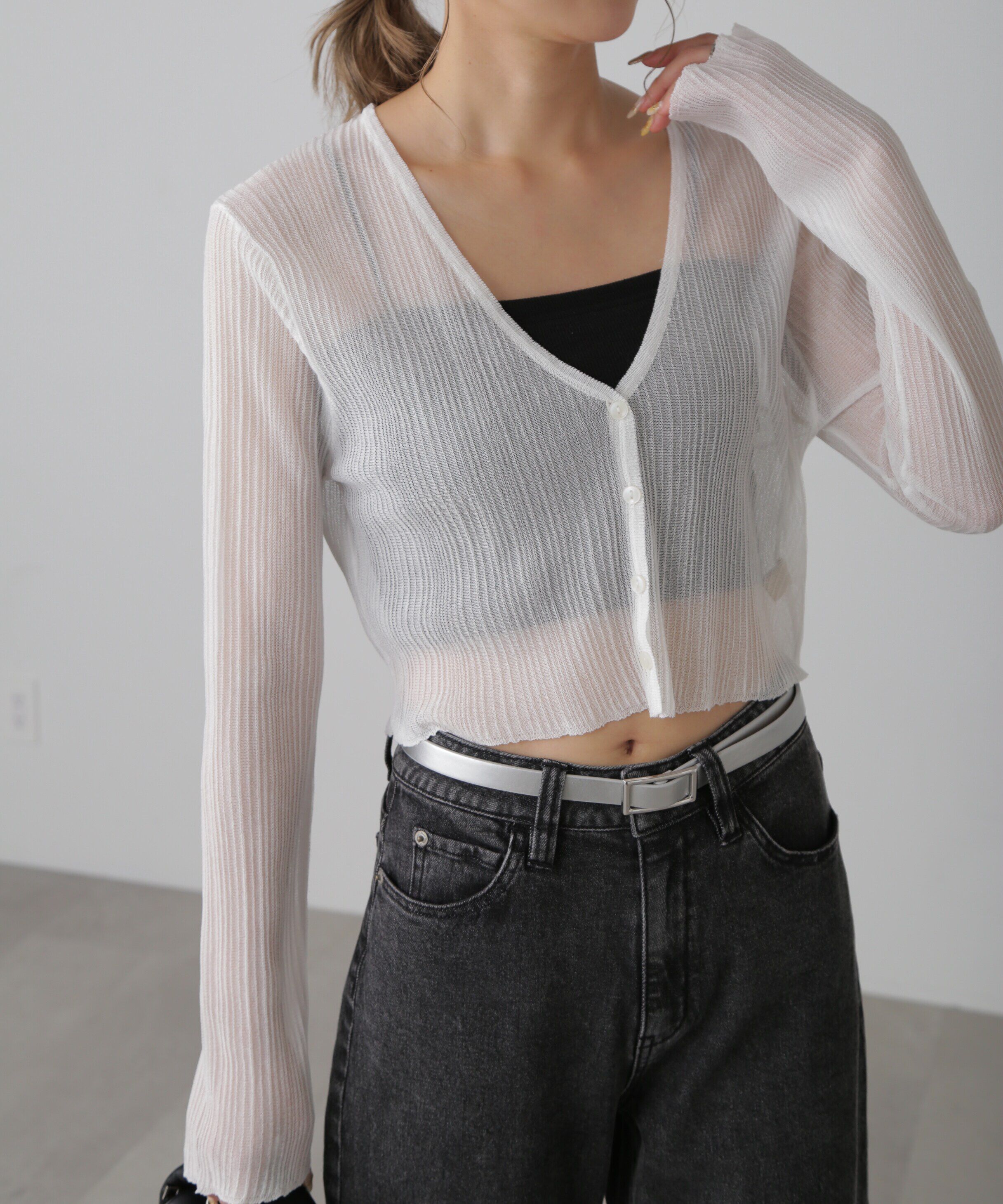  「シアーVネックコンパクトニットカーディガン」|ニット・セーター|