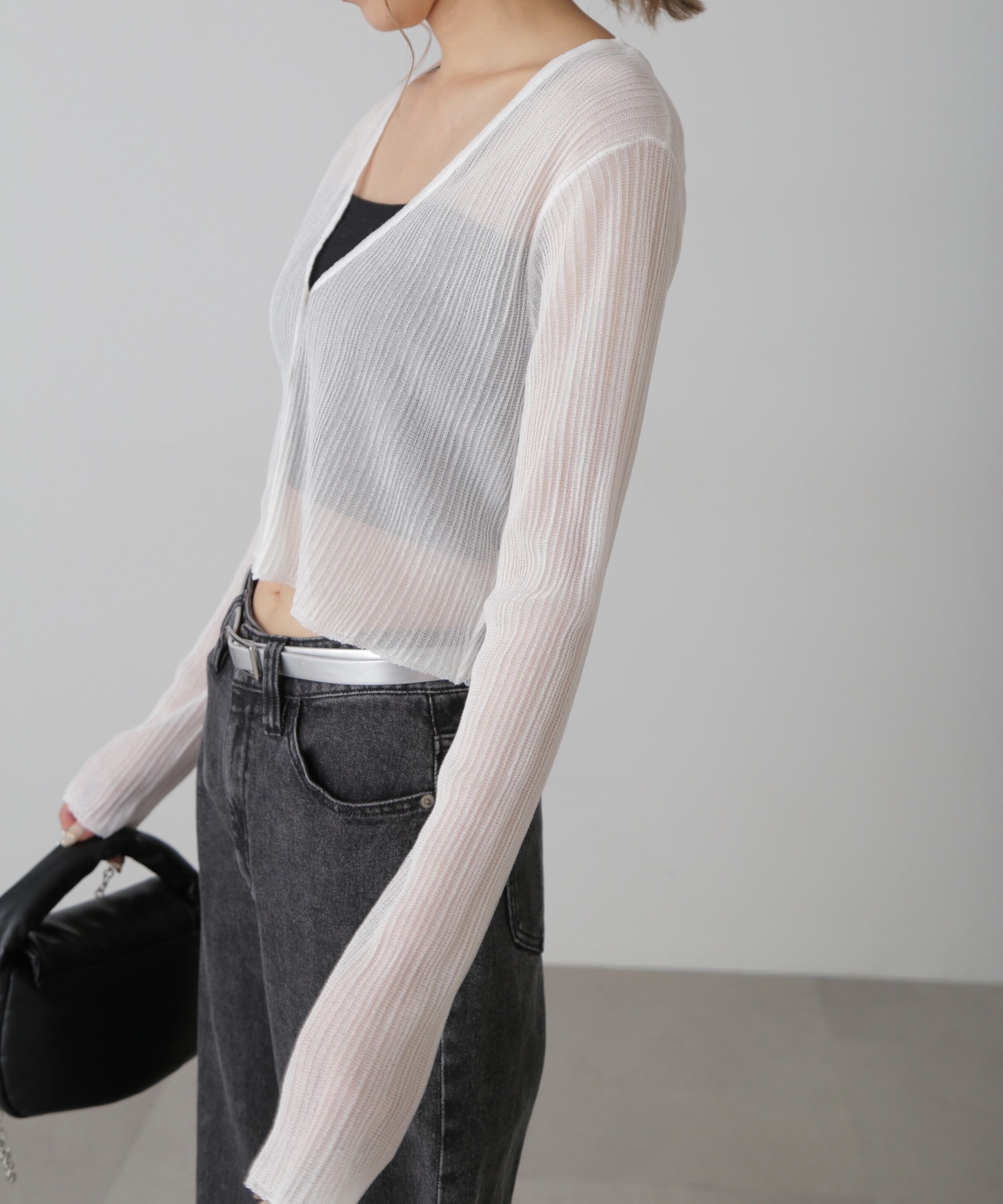  「シアーVネックコンパクトニットカーディガン」|ニット・セーター|