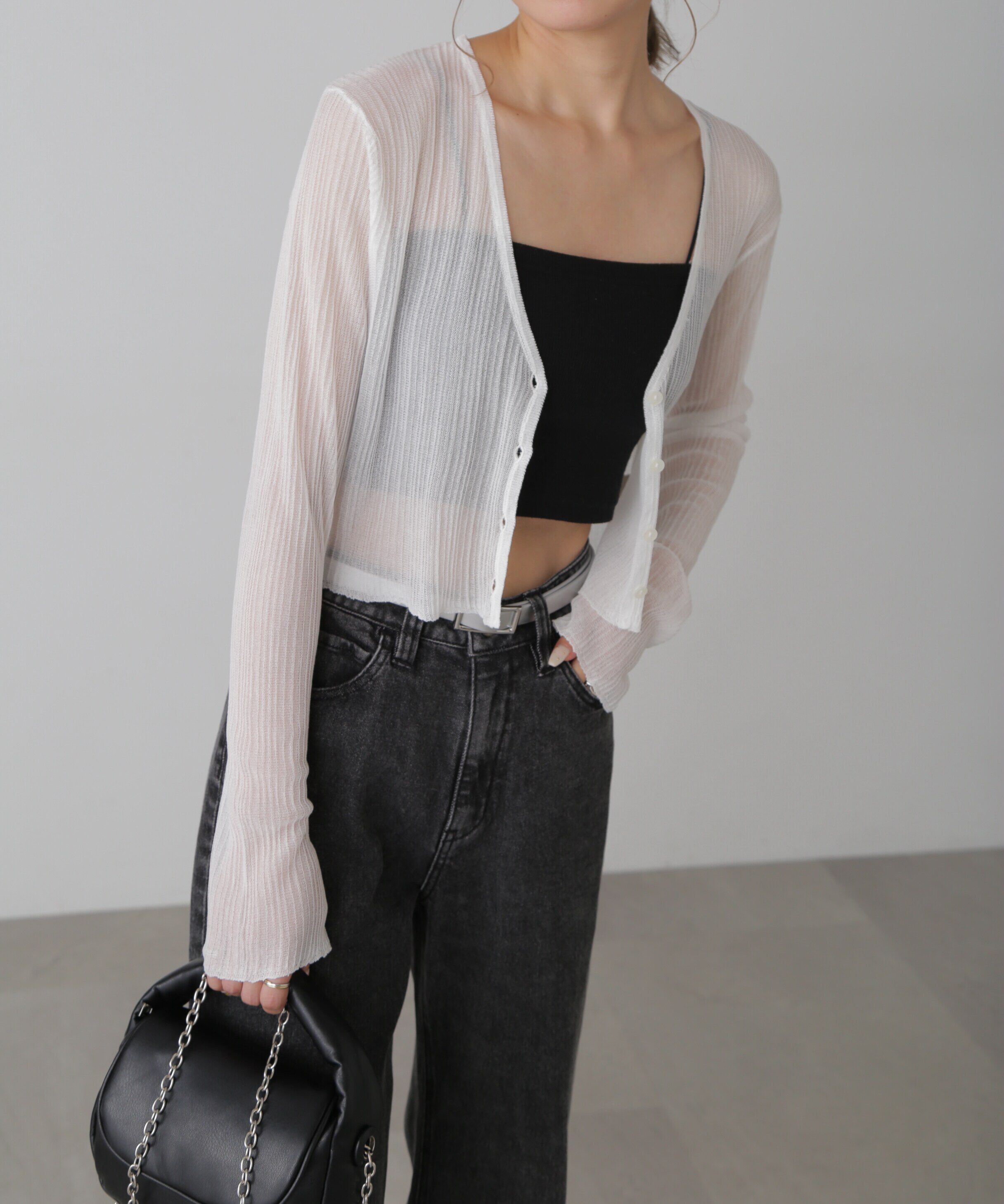  「シアーVネックコンパクトニットカーディガン」|ニット・セーター|