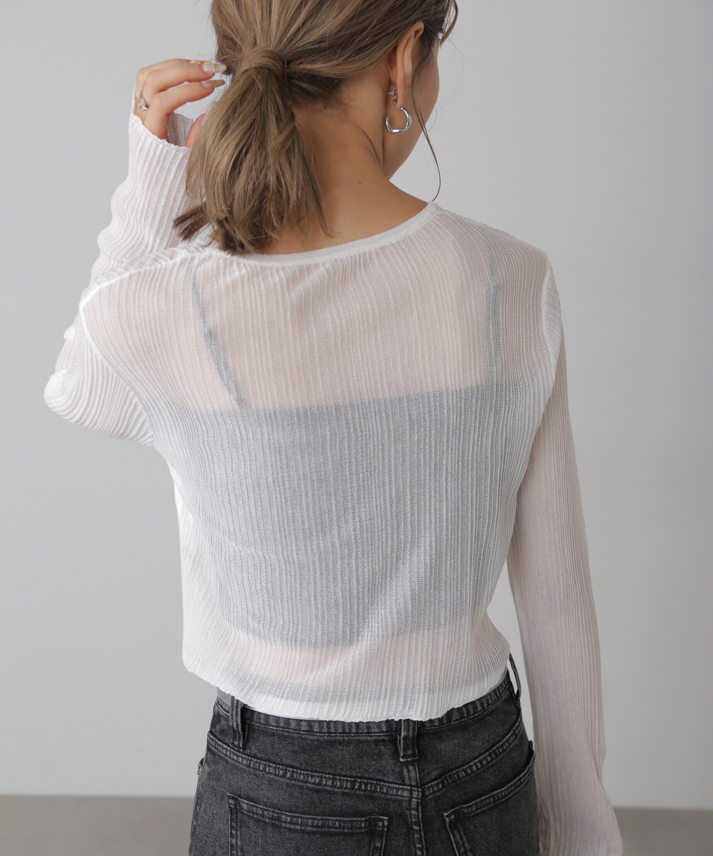  「シアーVネックコンパクトニットカーディガン」|ニット・セーター|