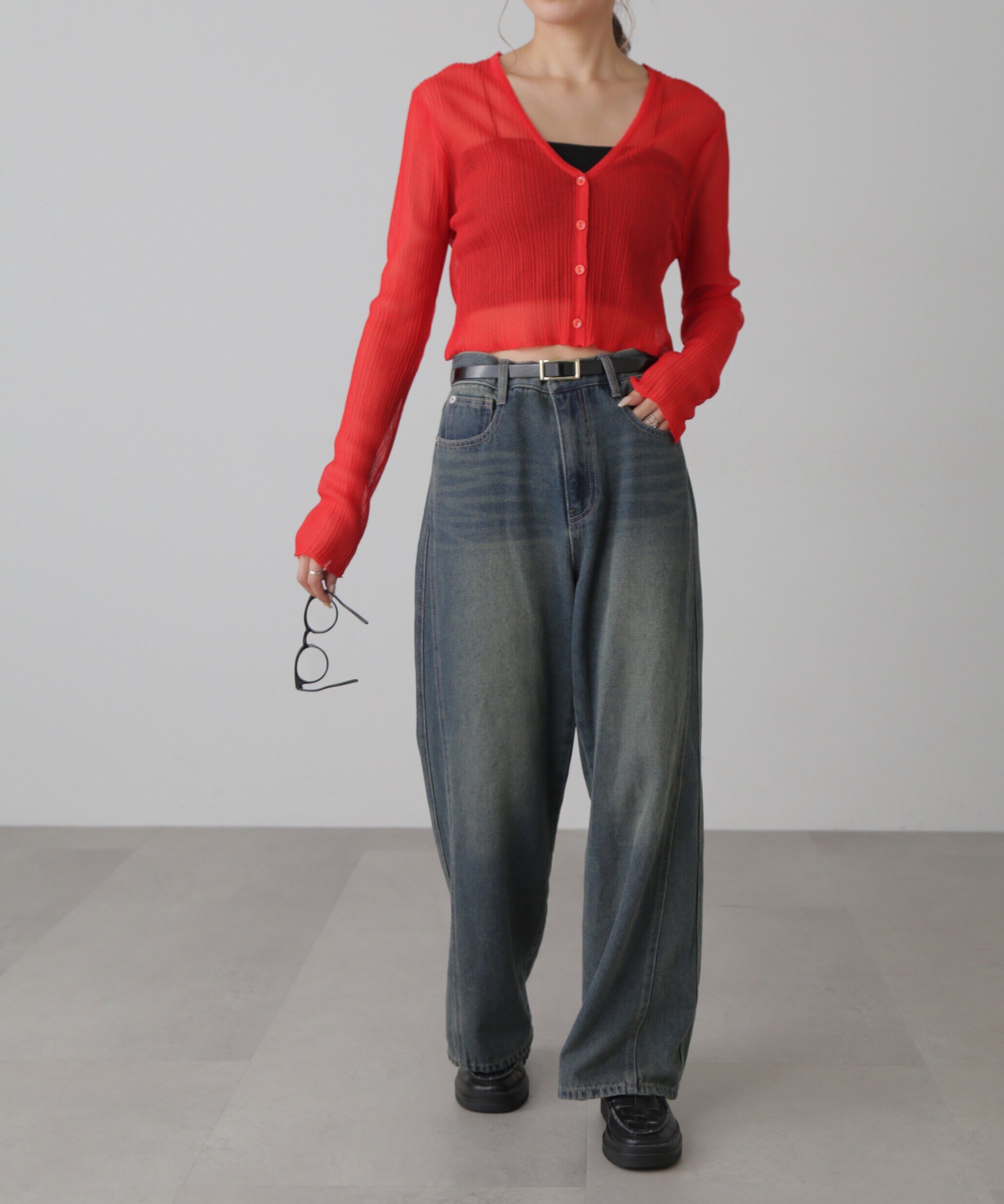  「シアーVネックコンパクトニットカーディガン」|ニット・セーター|