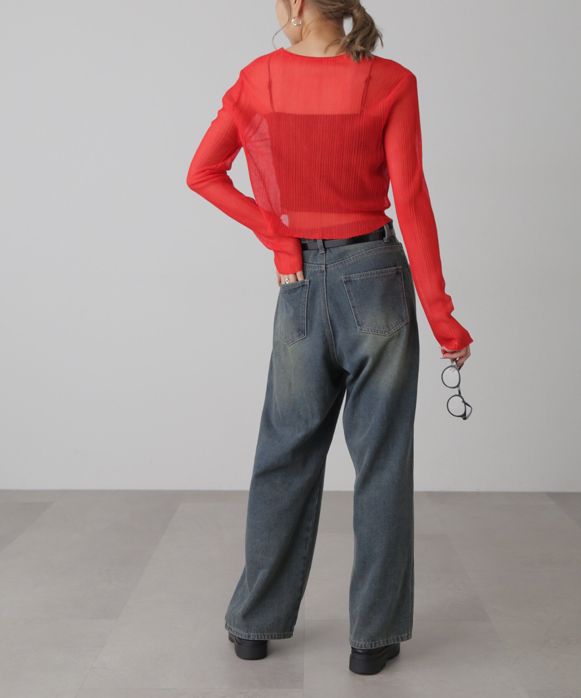  「シアーVネックコンパクトニットカーディガン」|ニット・セーター|