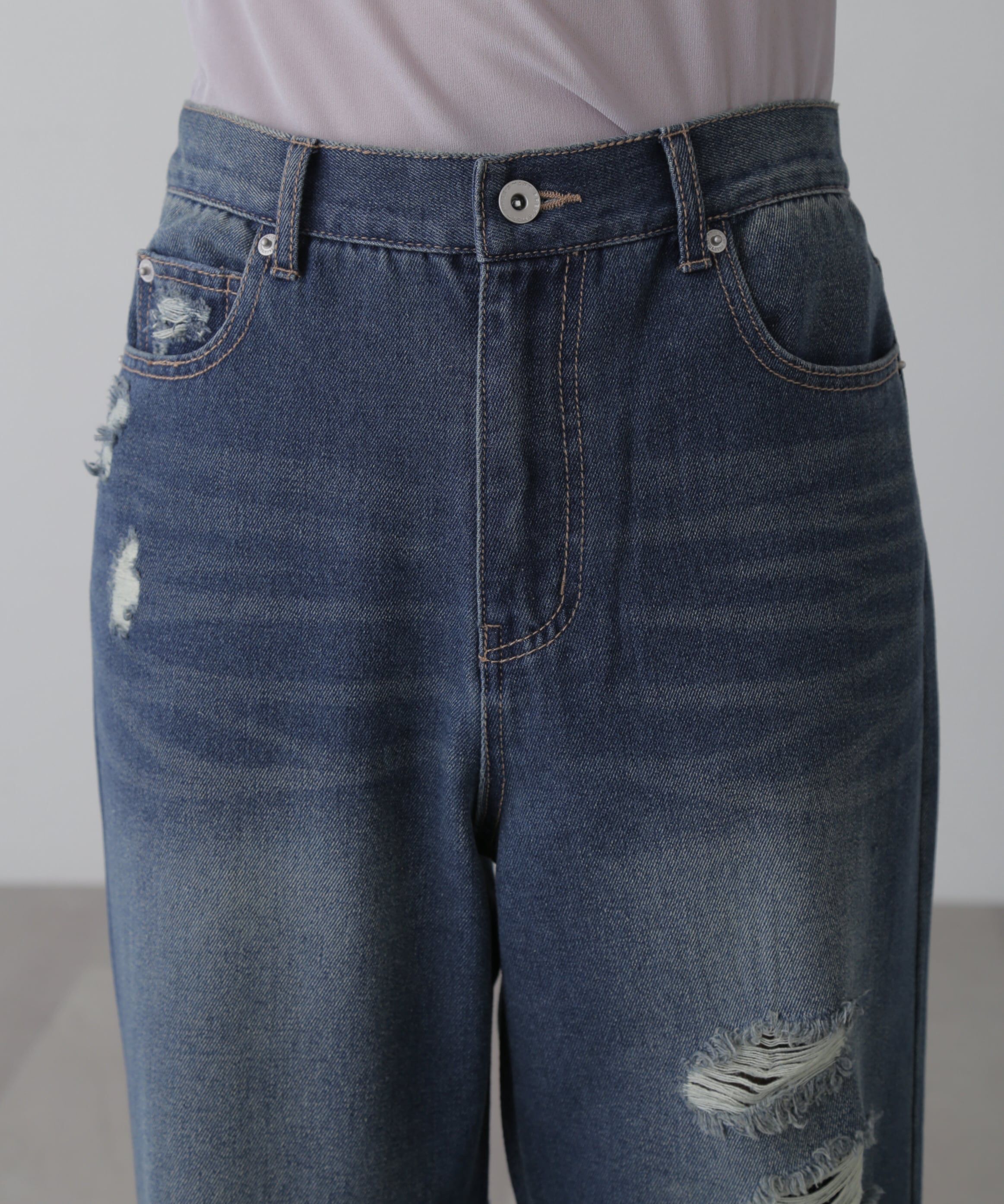  「ストレートワイドクラッシュデニムパンツ」|その他|