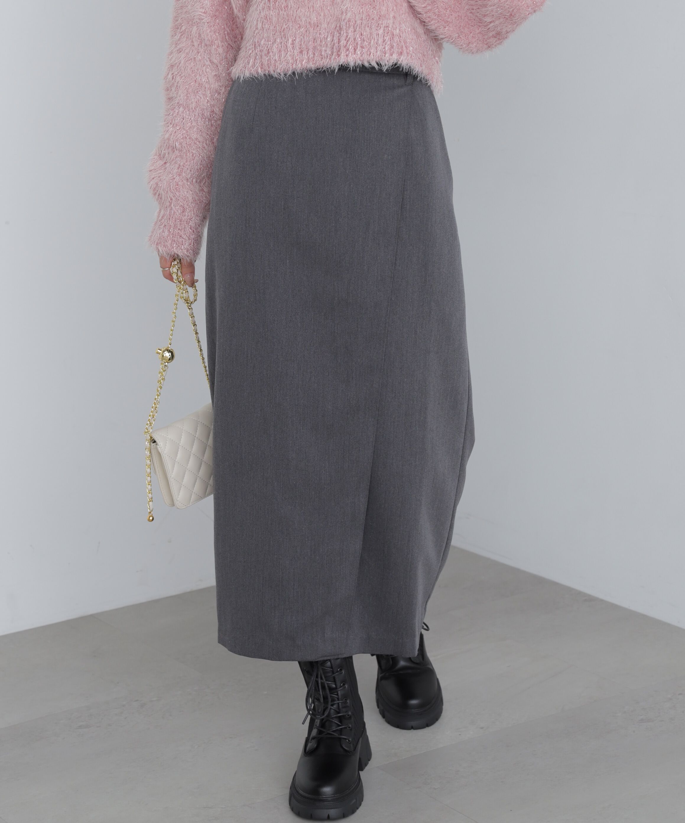  「ラップ風ナロースカート」|スカート|グレー