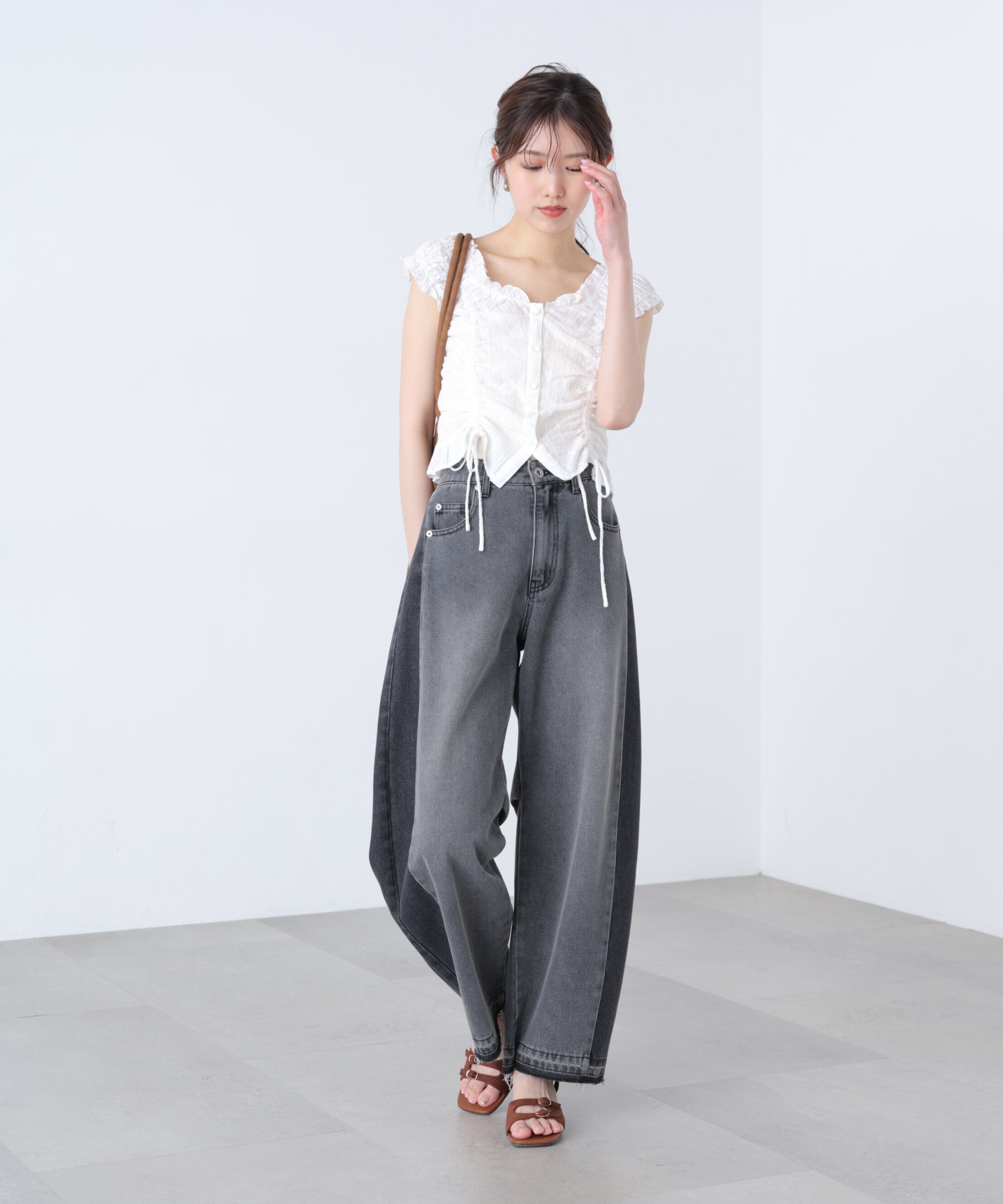  「ドロストリボンフレンチブラウス」|シャツ・ブラウス|