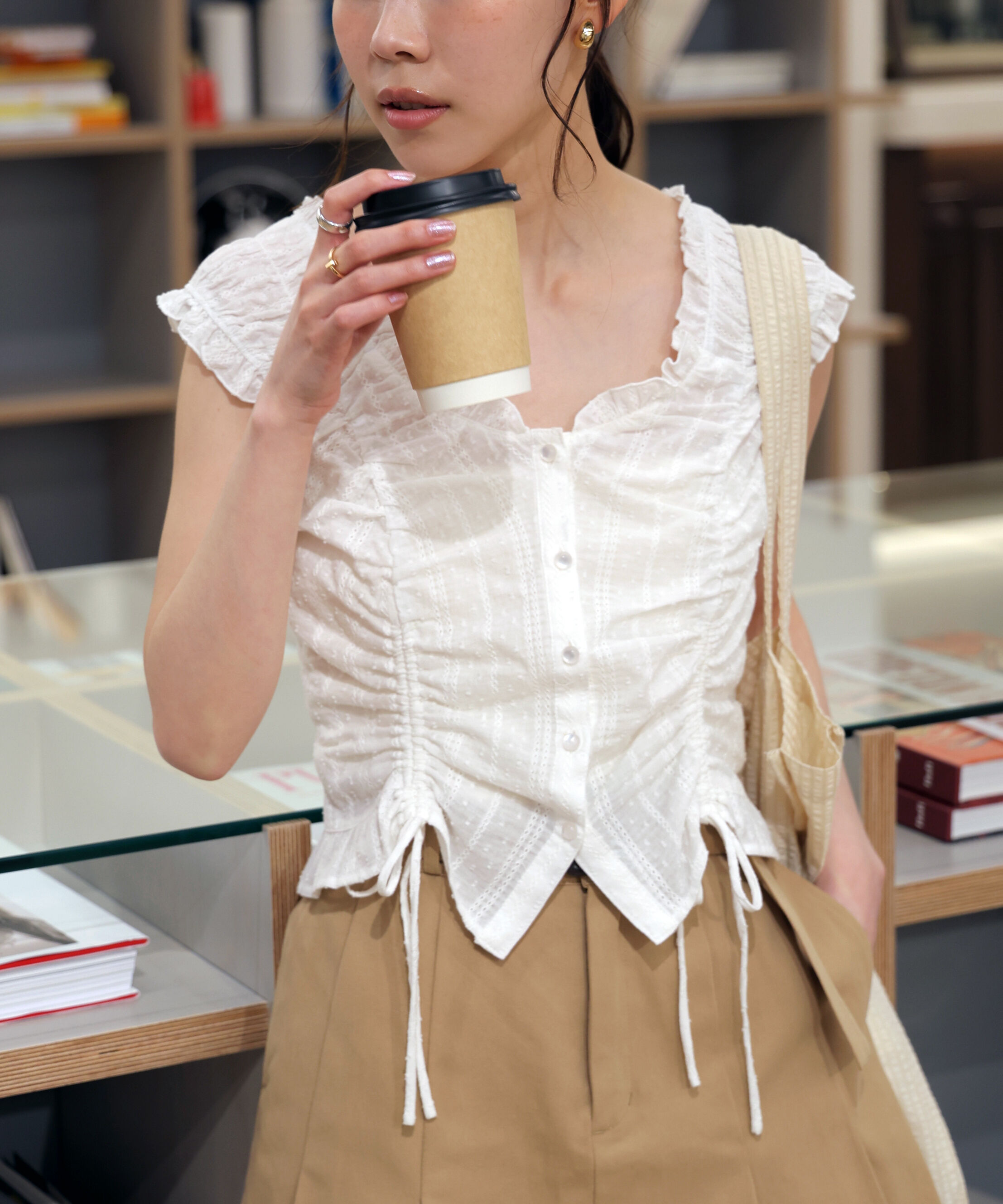  「ドロストリボンフレンチブラウス」|シャツ・ブラウス|