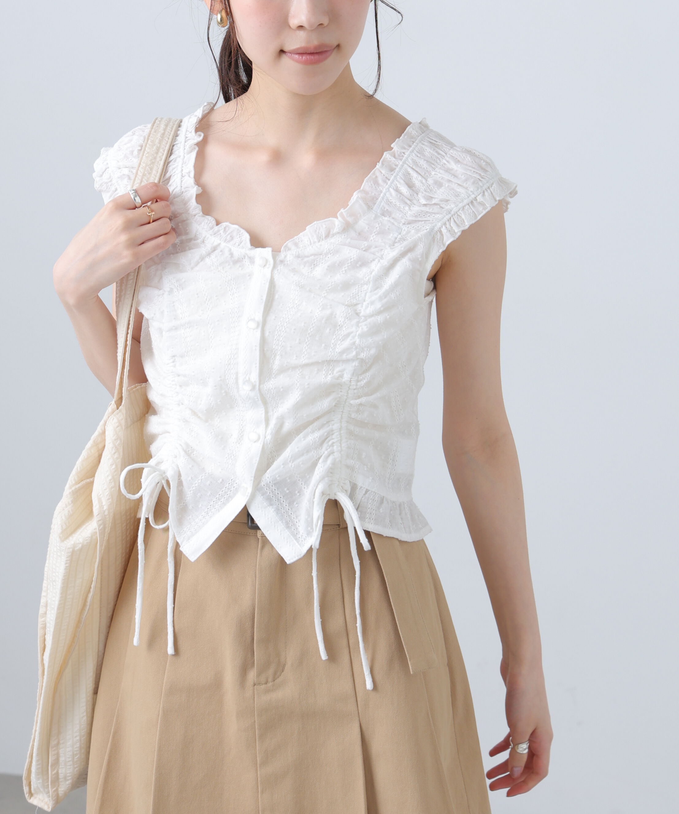  「ドロストリボンフレンチブラウス」|シャツ・ブラウス|