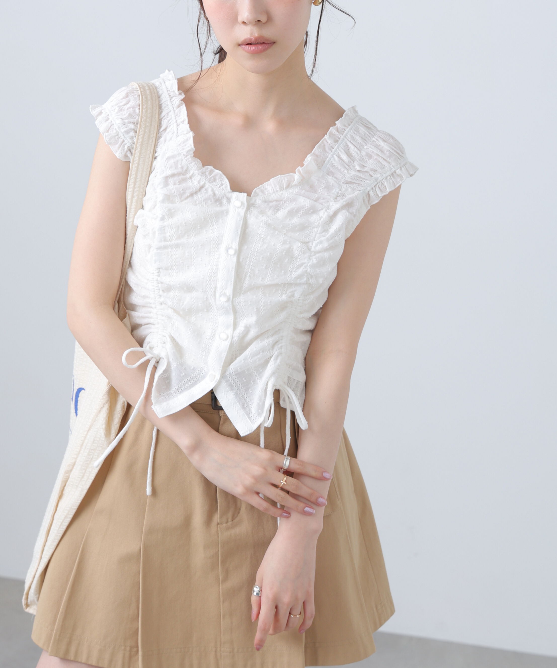  「ドロストリボンフレンチブラウス」|シャツ・ブラウス|