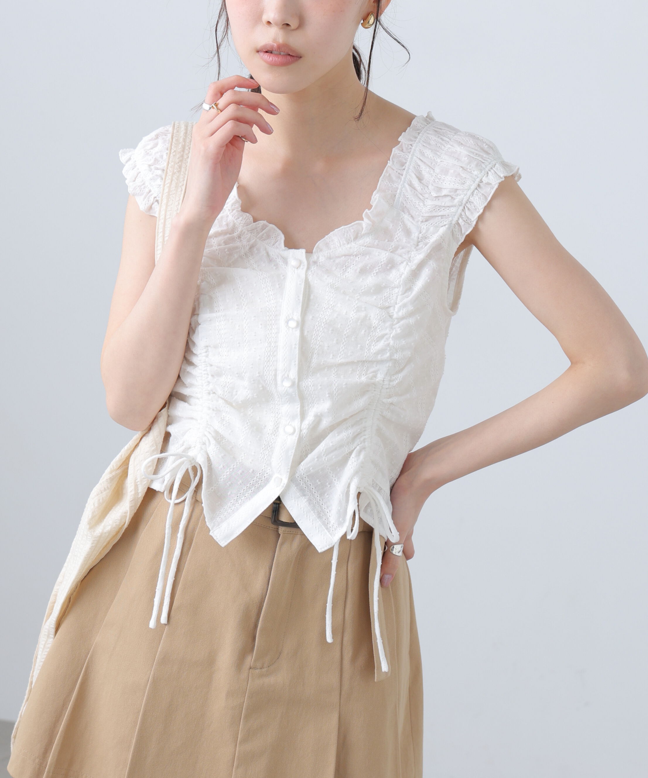  「ドロストリボンフレンチブラウス」|シャツ・ブラウス|