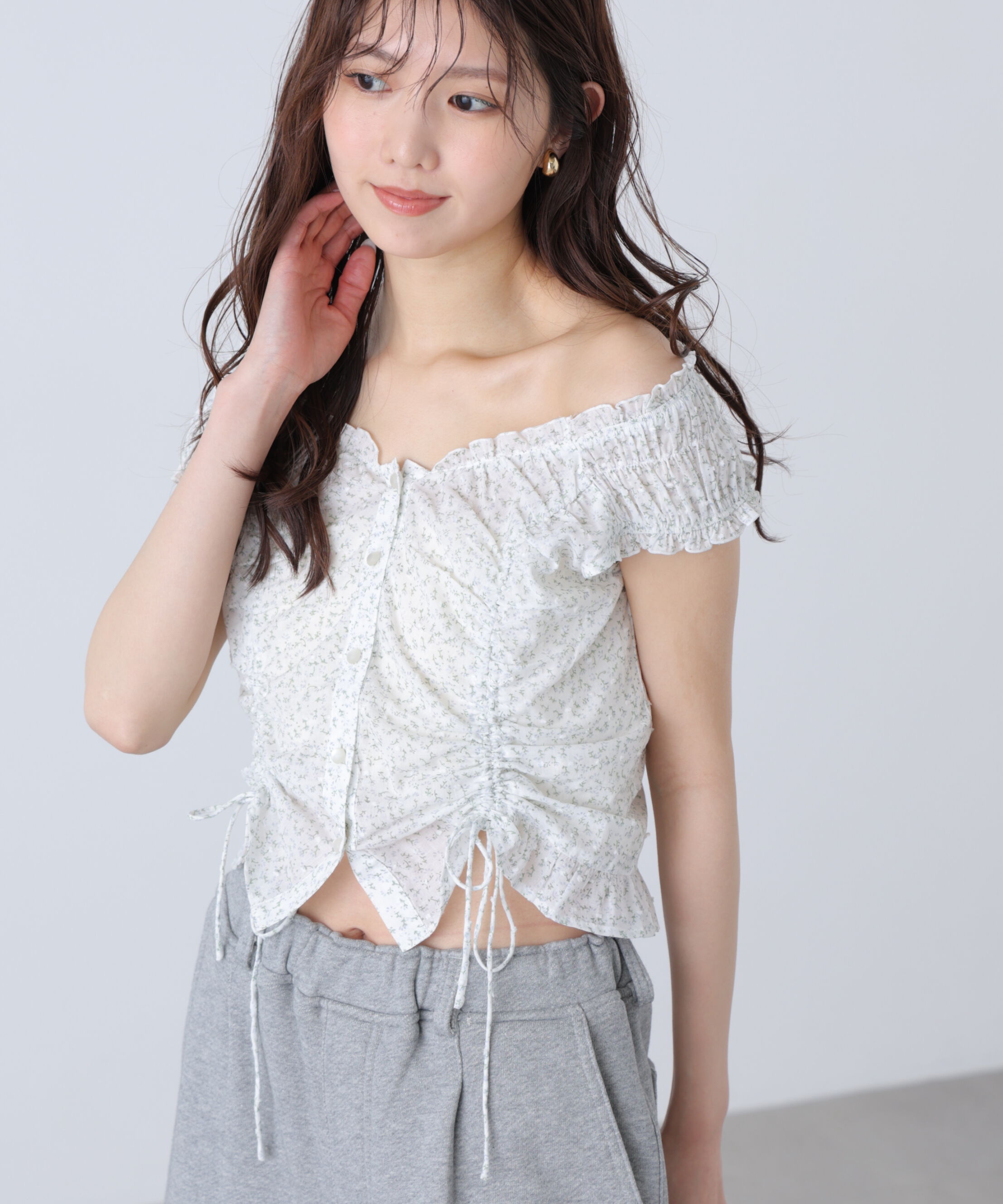  「ドロストリボンフレンチブラウス」|シャツ・ブラウス|