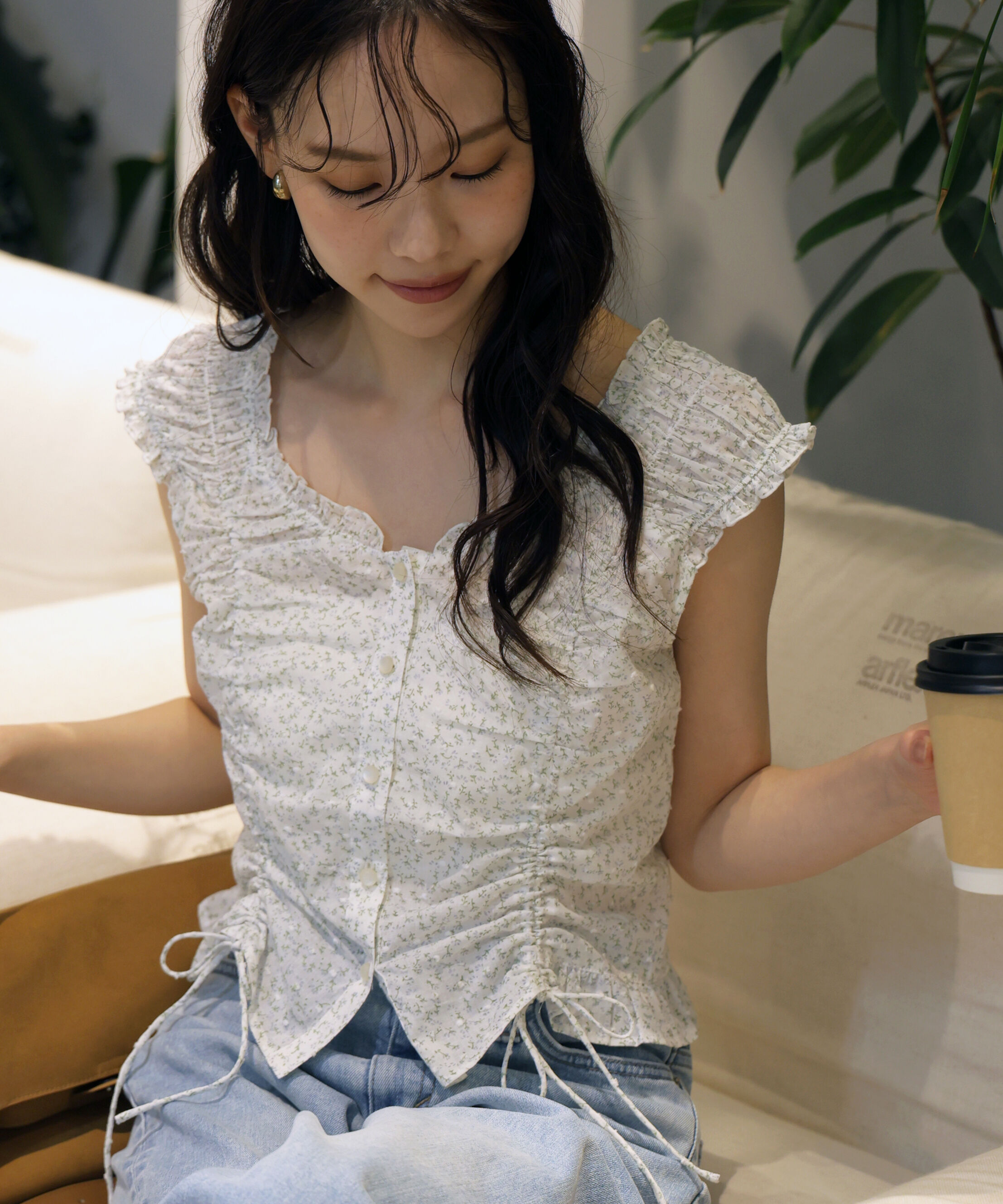  「ドロストリボンフレンチブラウス」|シャツ・ブラウス|