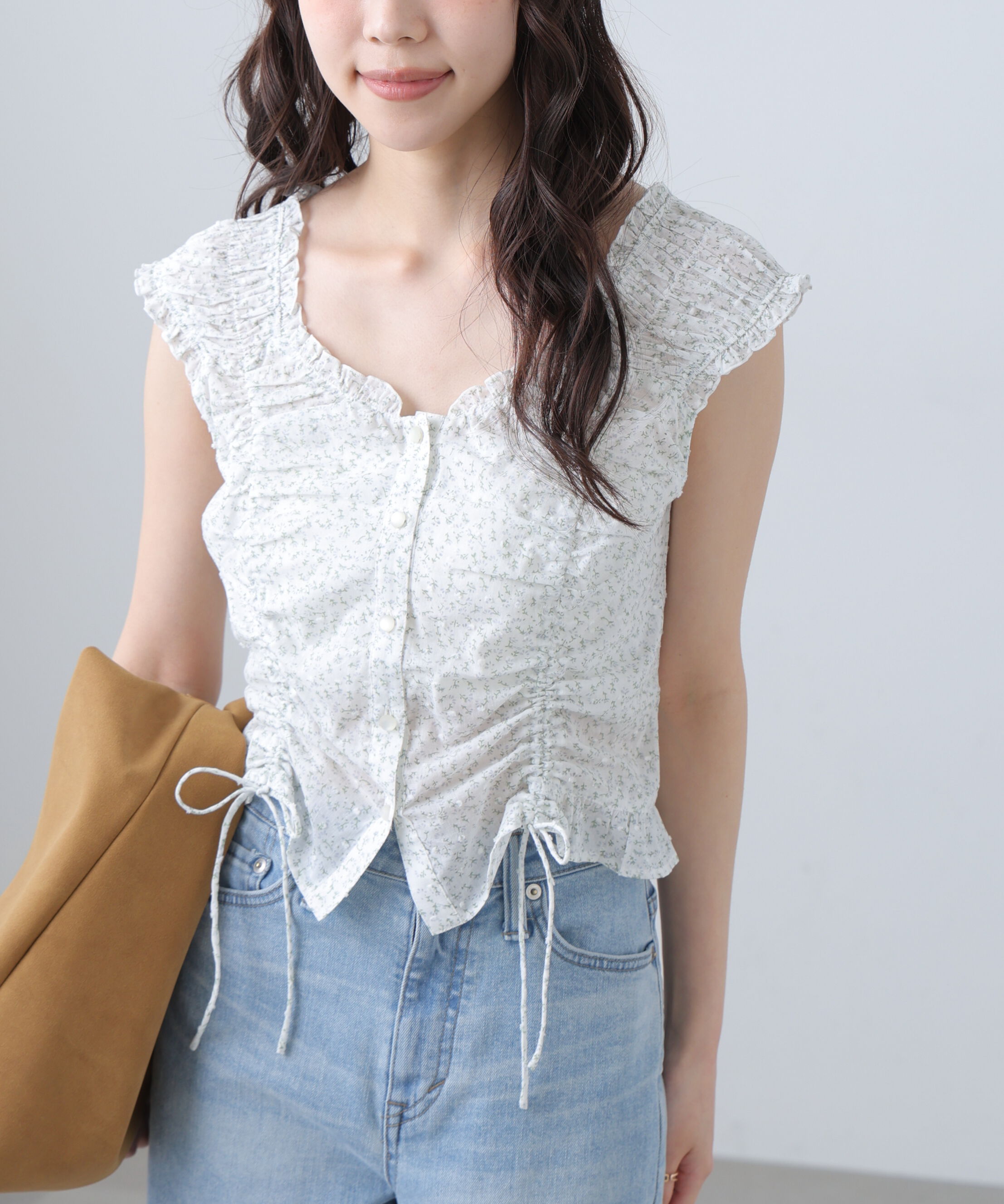  「ドロストリボンフレンチブラウス」|シャツ・ブラウス|