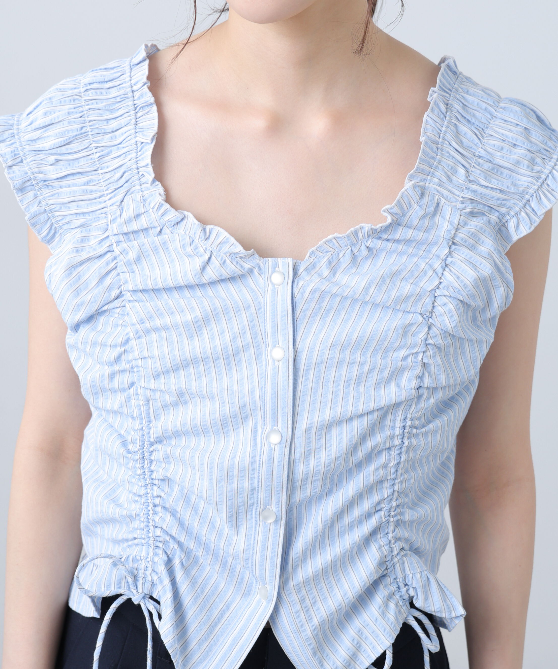  「ドロストリボンフレンチブラウス」|シャツ・ブラウス|