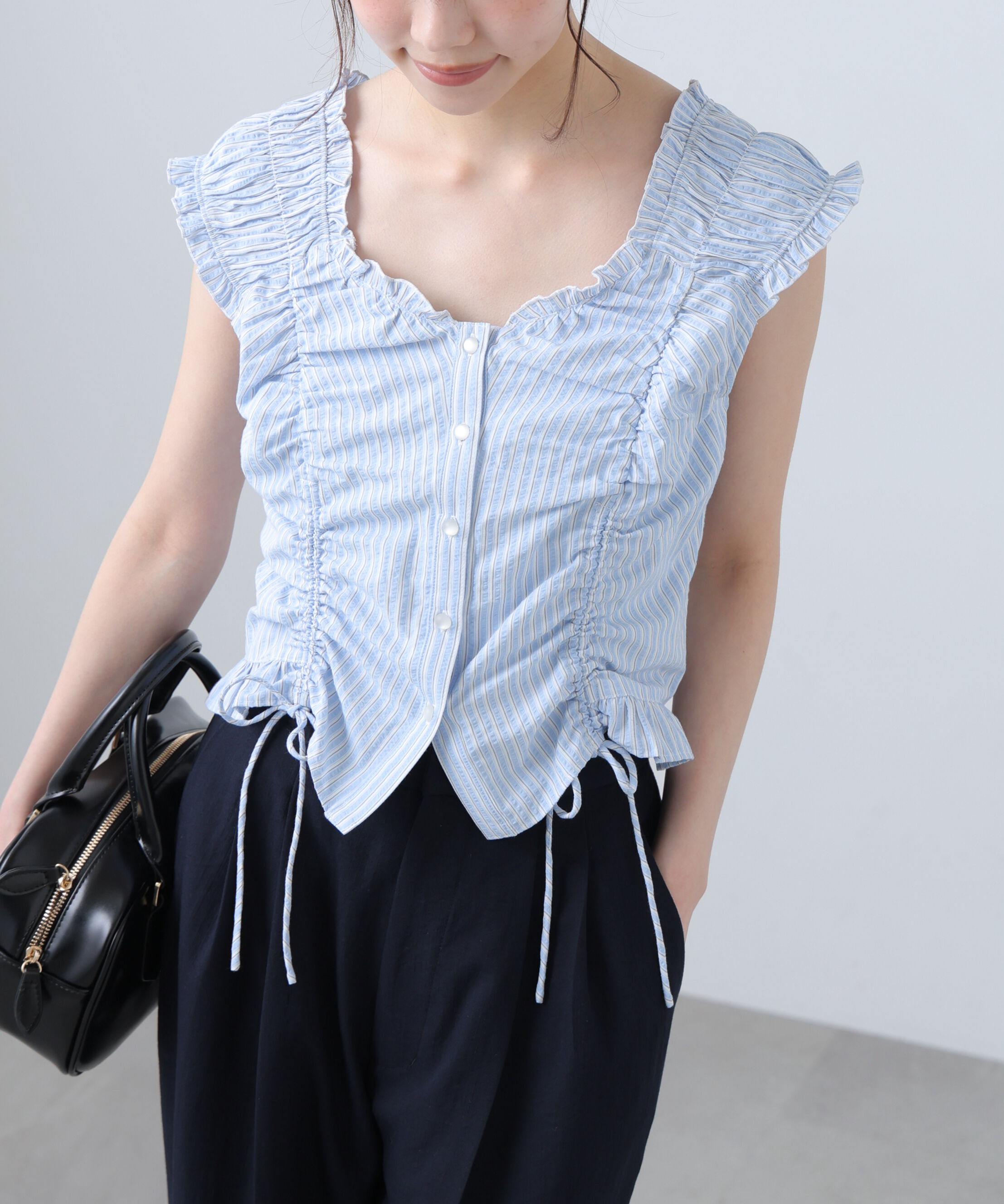  「ドロストリボンフレンチブラウス」|シャツ・ブラウス|
