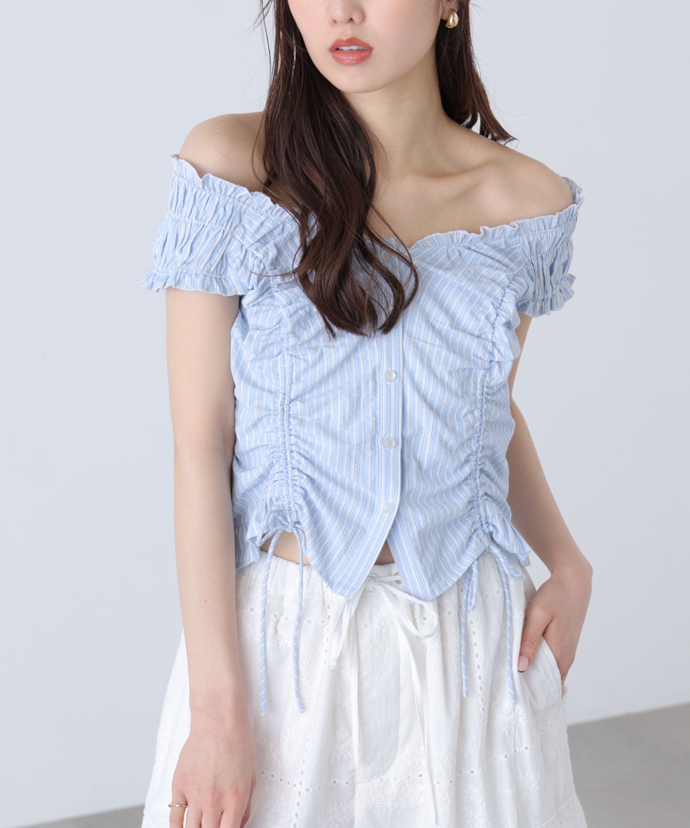  「ドロストリボンフレンチブラウス」|シャツ・ブラウス|