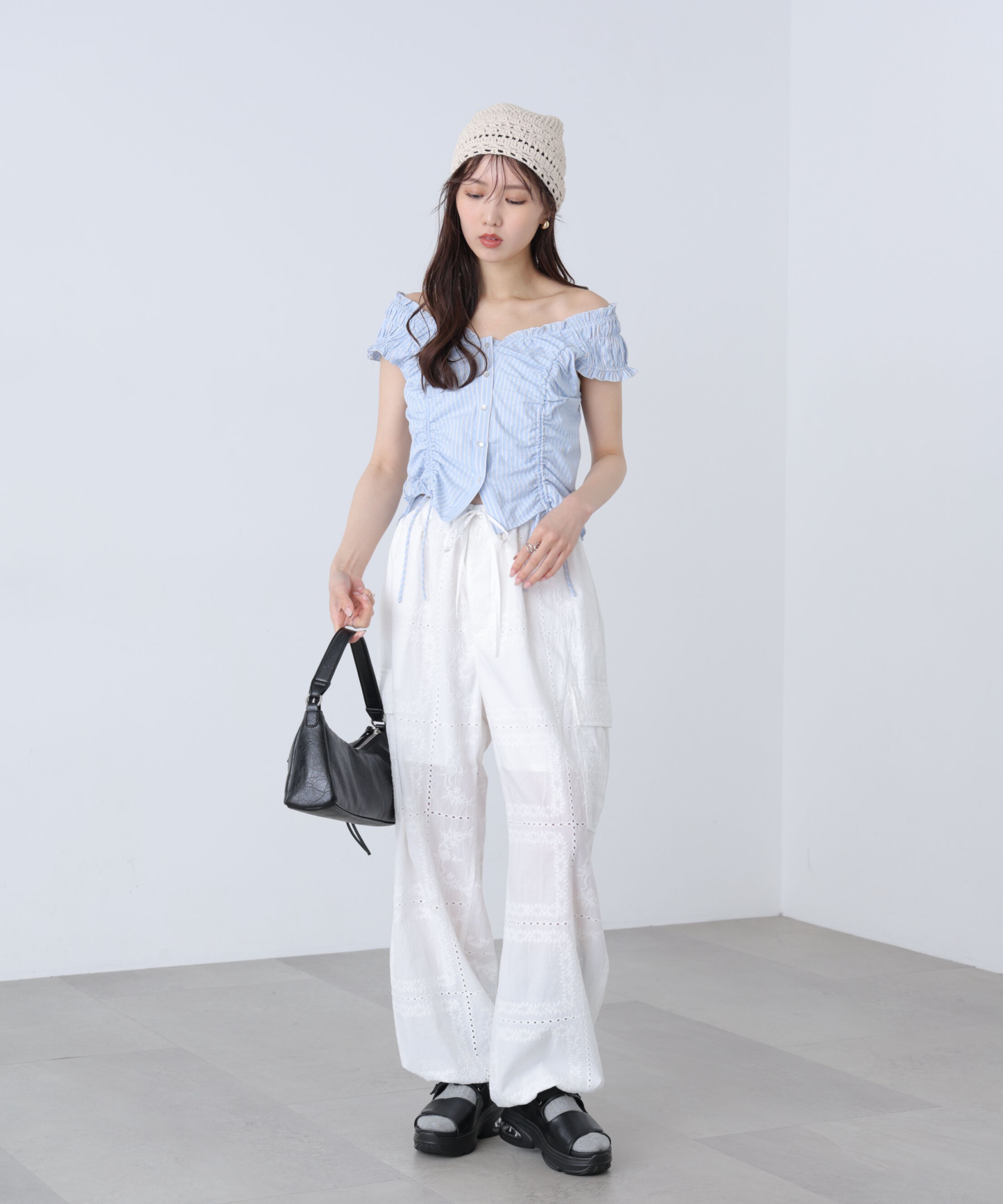  「ドロストリボンフレンチブラウス」|シャツ・ブラウス|