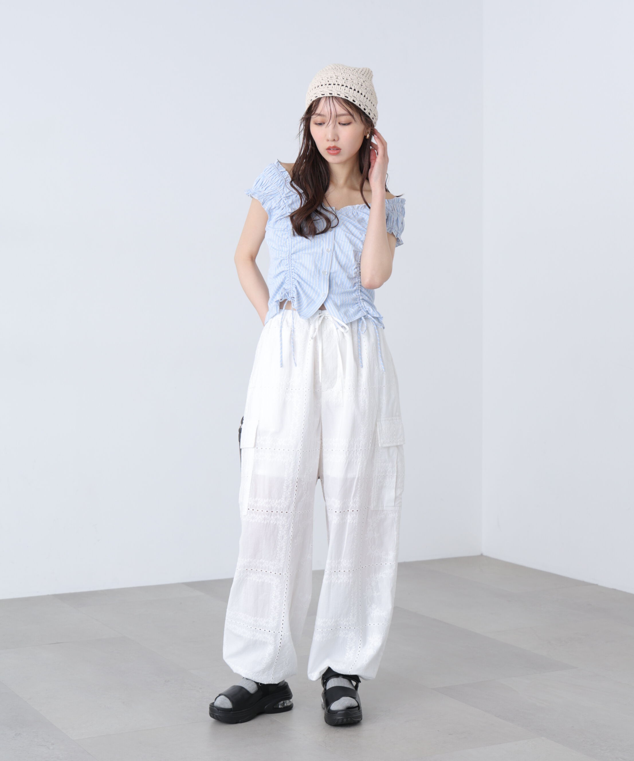  「ドロストリボンフレンチブラウス」|シャツ・ブラウス|