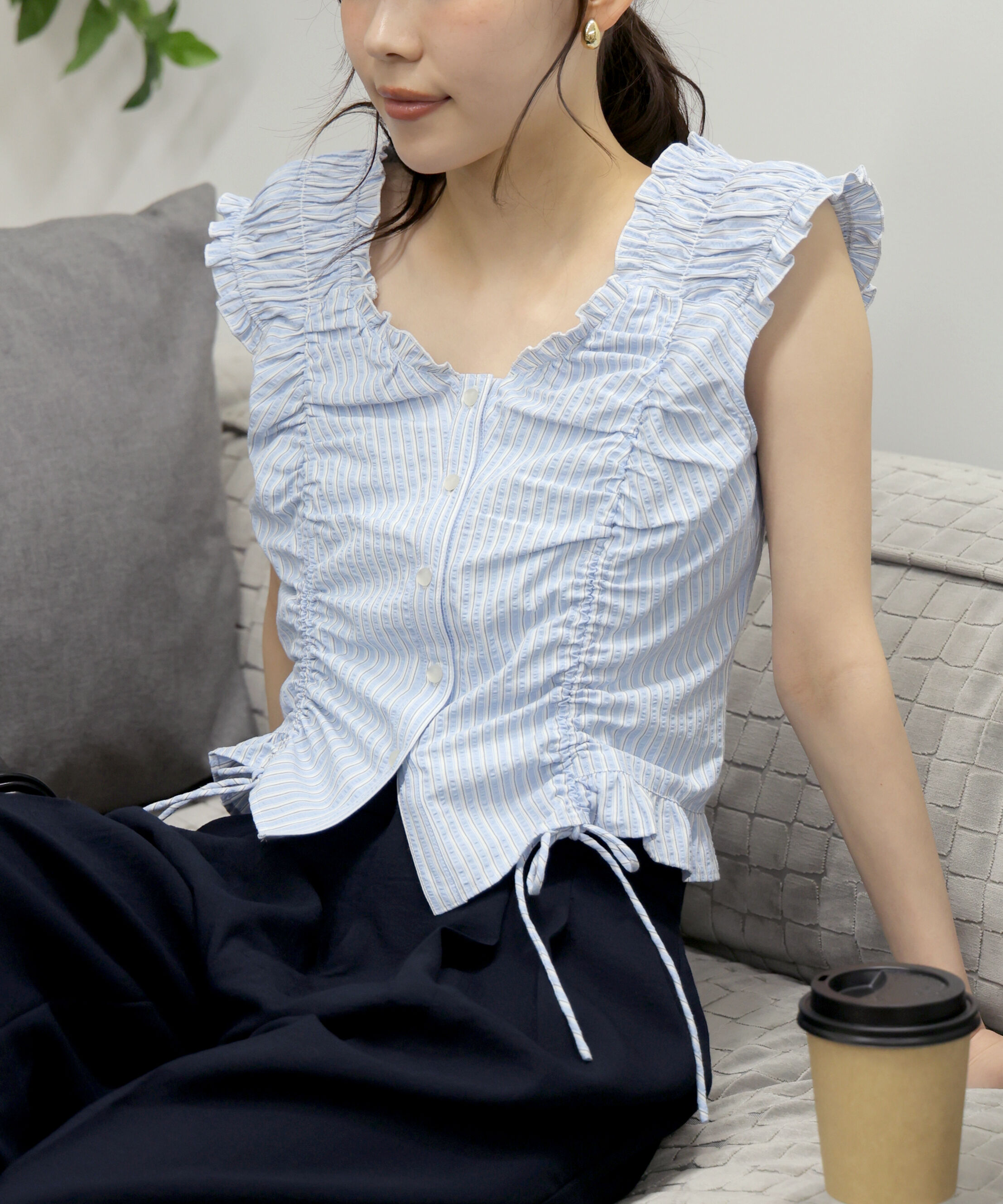  「ドロストリボンフレンチブラウス」|シャツ・ブラウス|