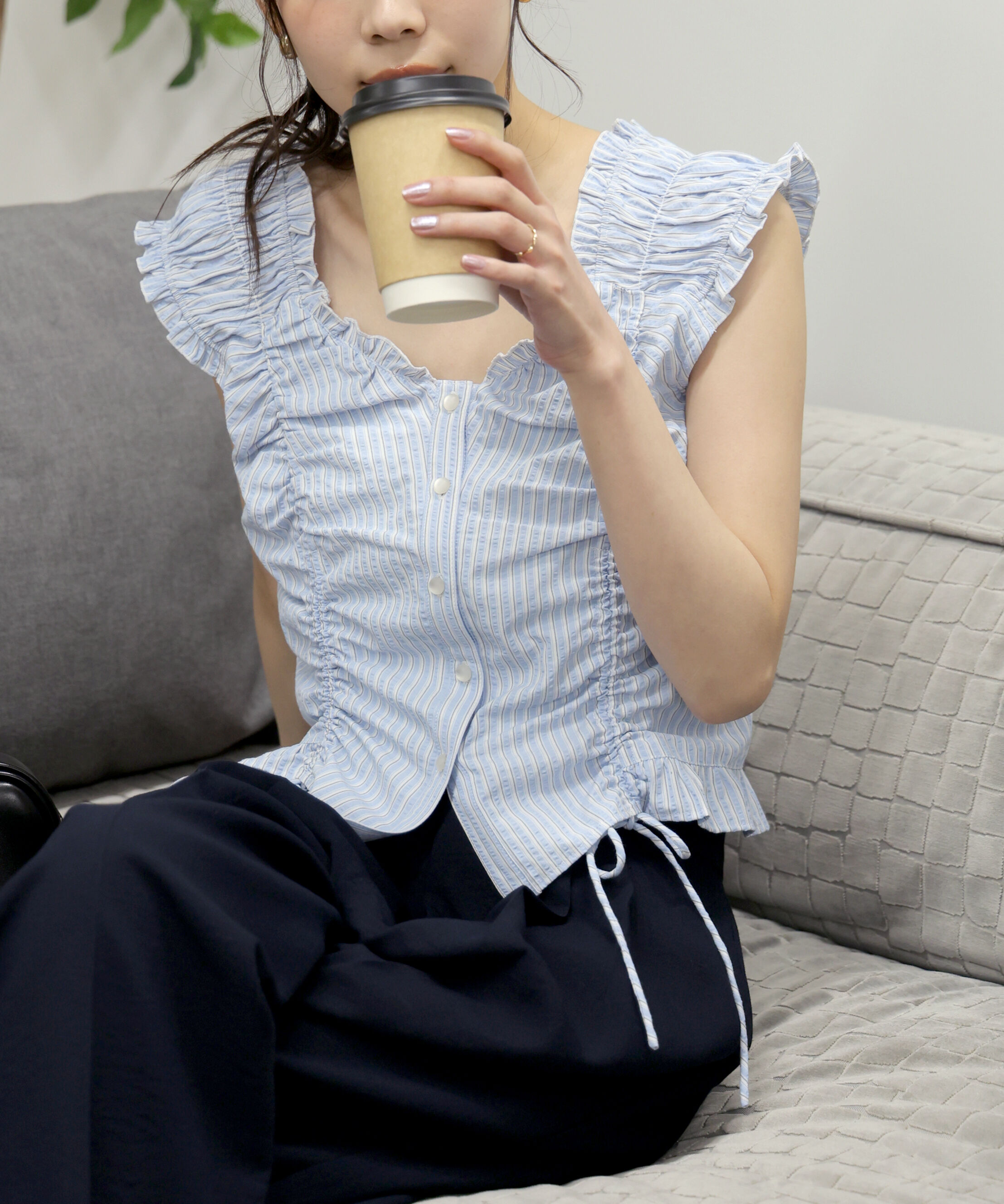  「ドロストリボンフレンチブラウス」|シャツ・ブラウス|