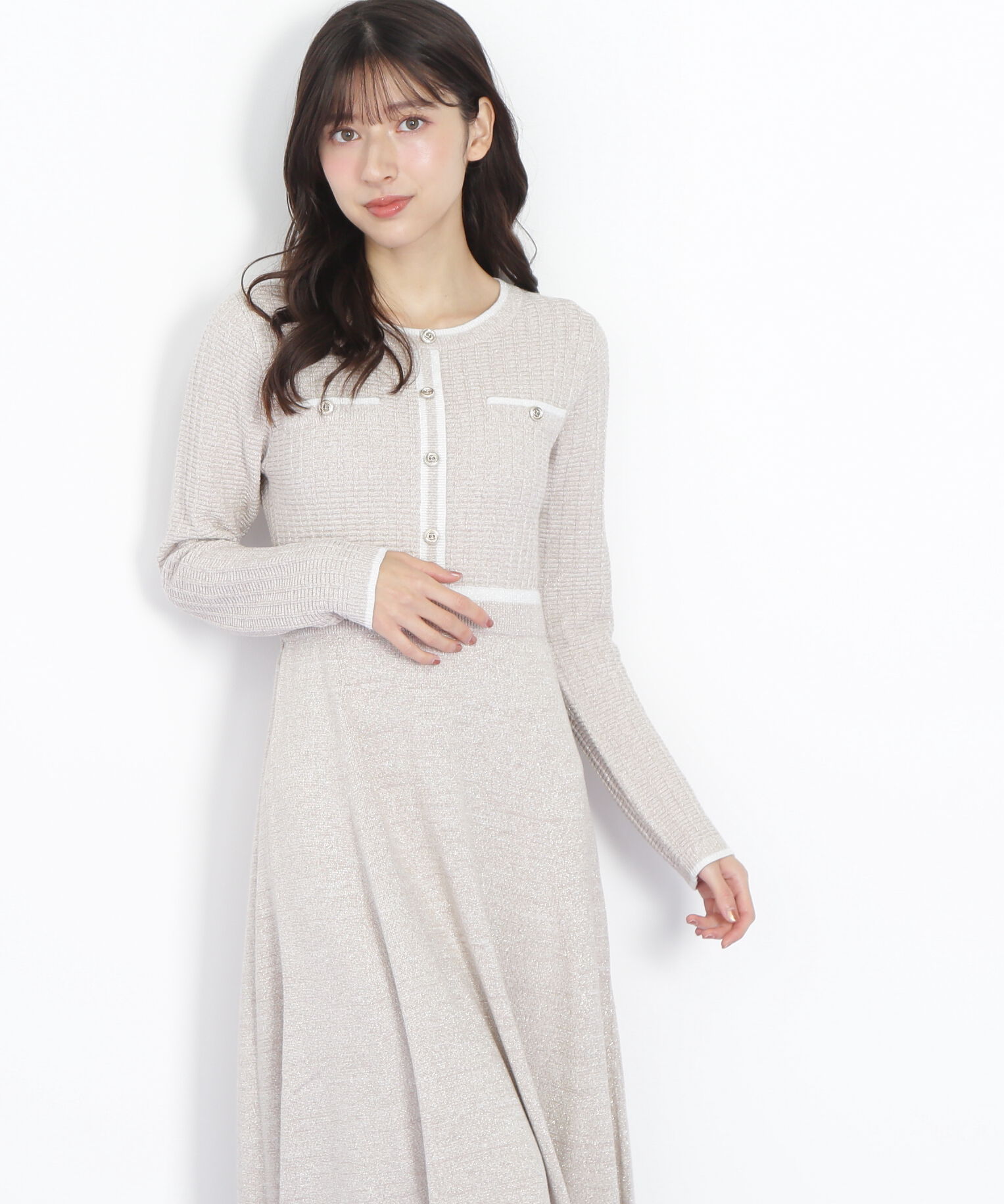  「ラメツイード配色ニットワンピース」|ワンピース|