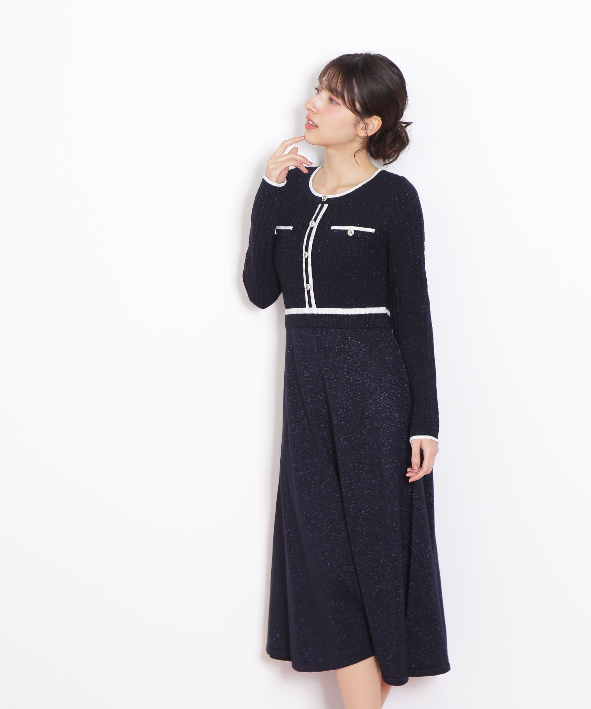  「ラメツイード配色ニットワンピース」|ワンピース|