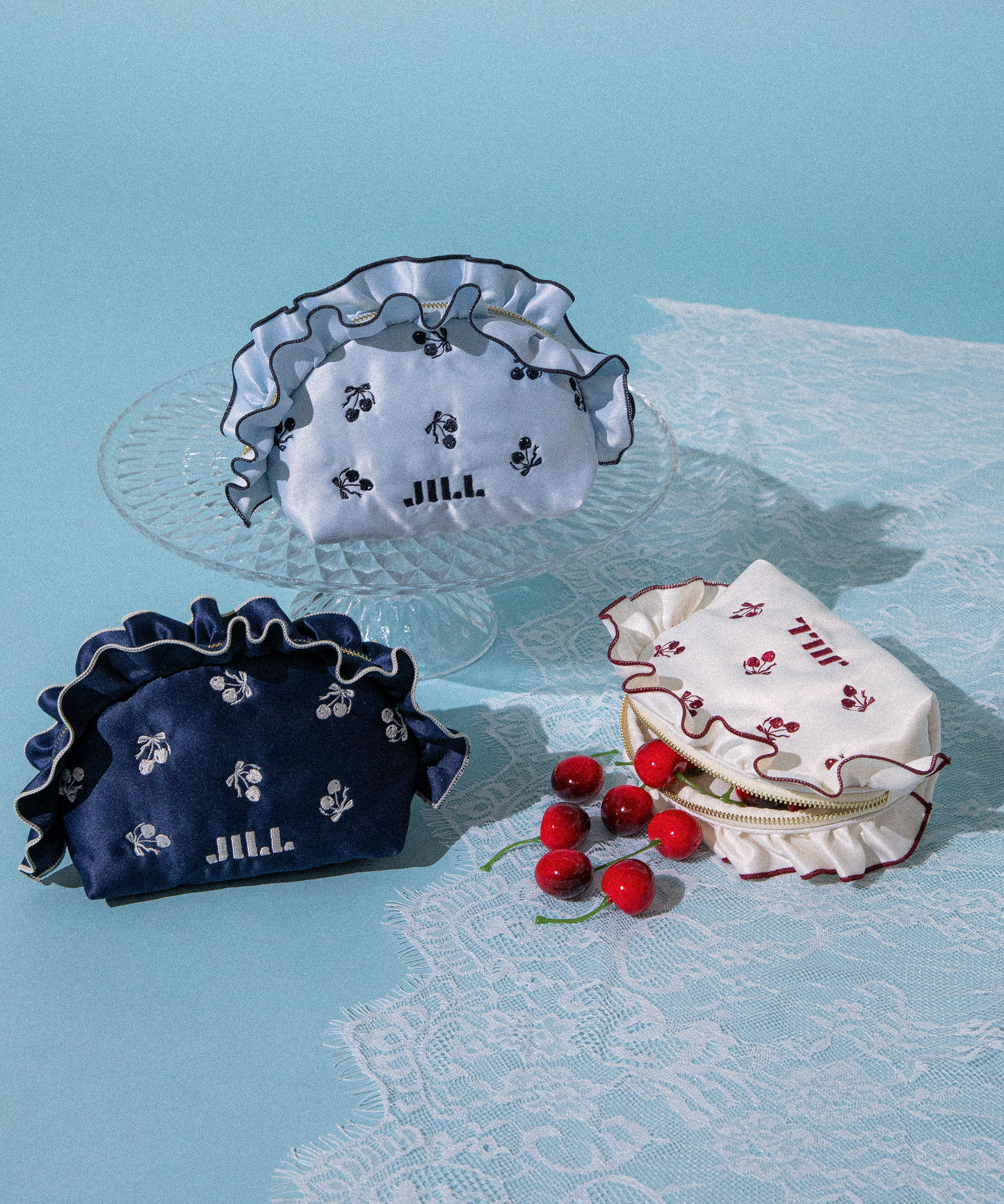  「＜Cherryシリーズ＞フリルポーチ」|財布|ネイビー