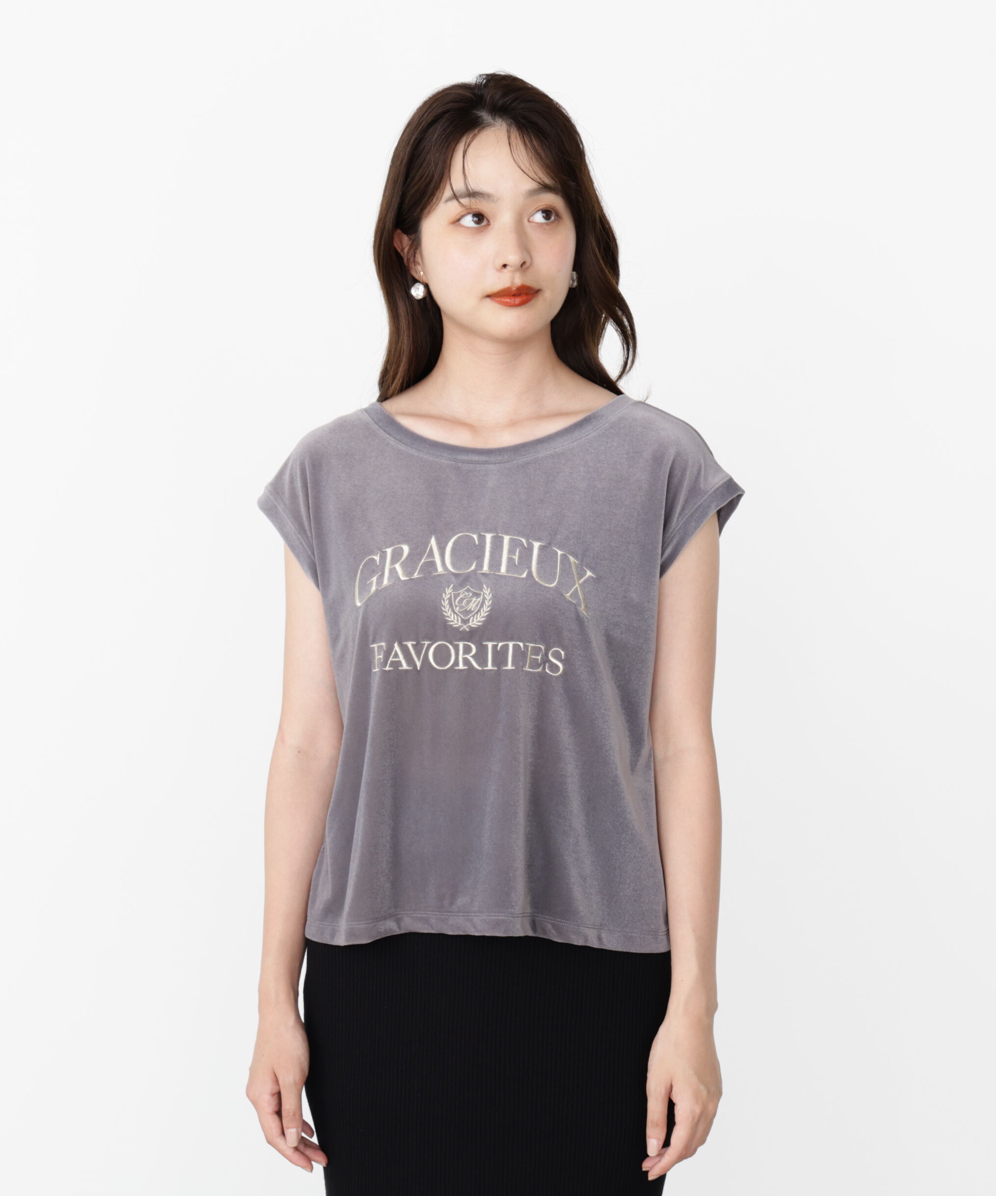 PROPORTION BODY DRESSING「＜ハンドウォッシャブル＞シアーベロア刺繍Tシャツ」|Tシャツ・カットソー|