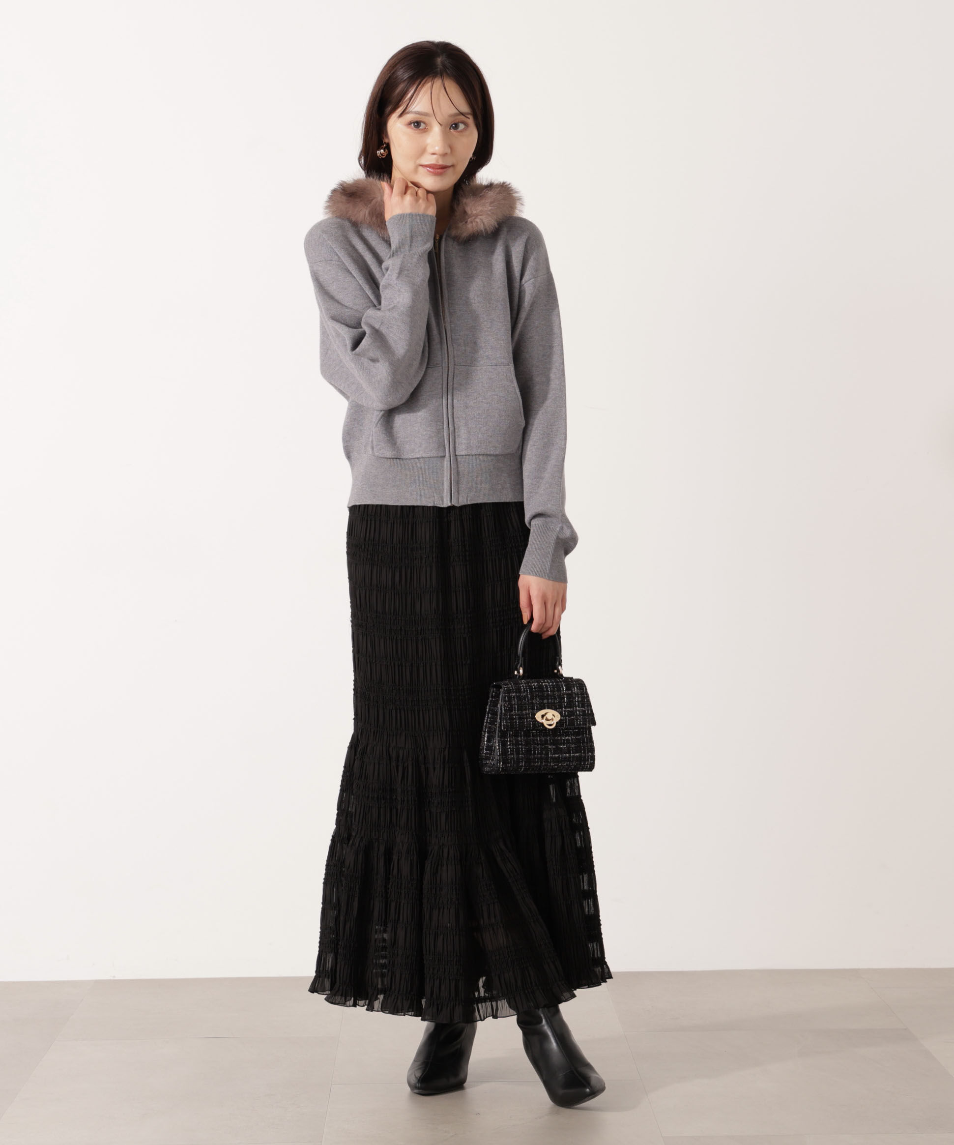 PROPORTION BODY DRESSING「エコファー付きニットパーカー 25AW」|ニット・セーター|