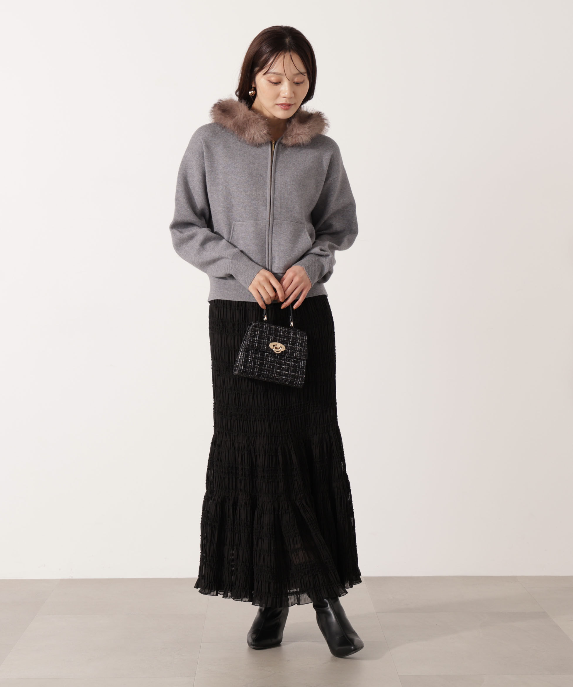 PROPORTION BODY DRESSING「エコファー付きニットパーカー 25AW」|ニット・セーター|