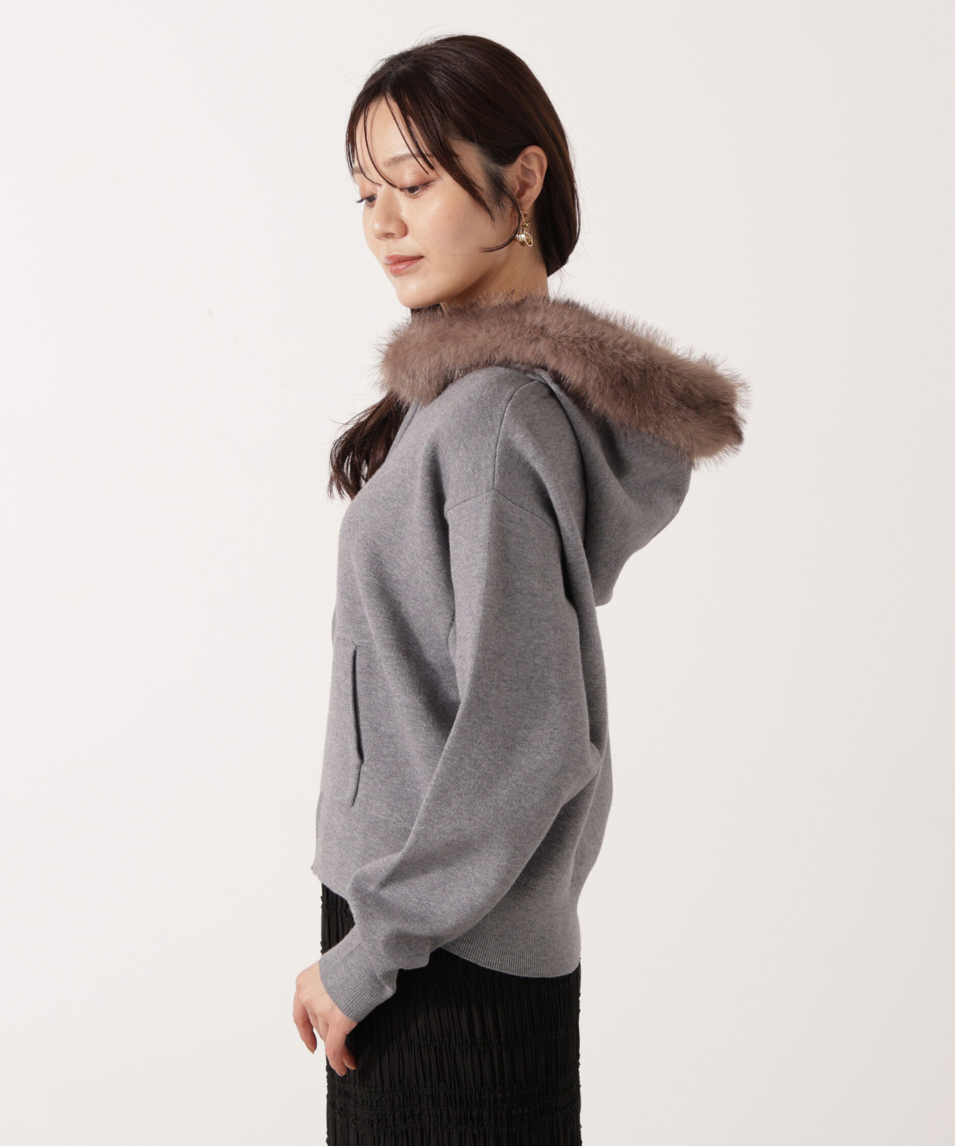 PROPORTION BODY DRESSING「エコファー付きニットパーカー 25AW」|ニット・セーター|