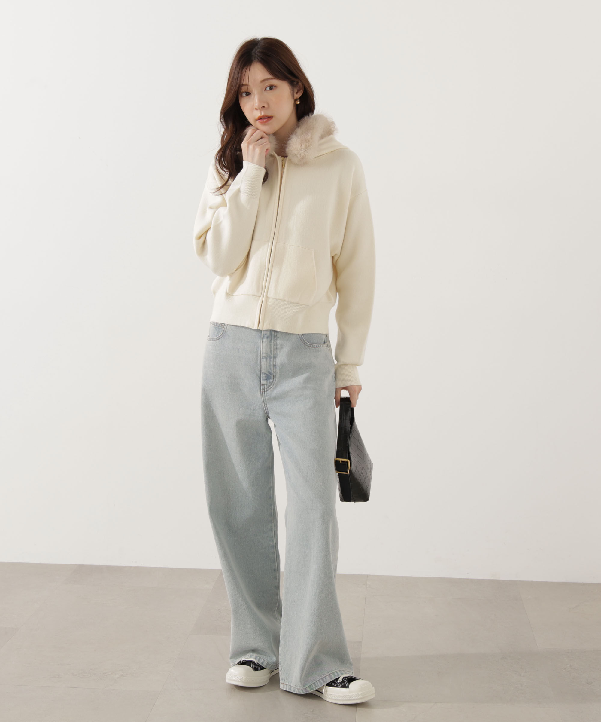 PROPORTION BODY DRESSING「エコファー付きニットパーカー 25AW」|ニット・セーター|