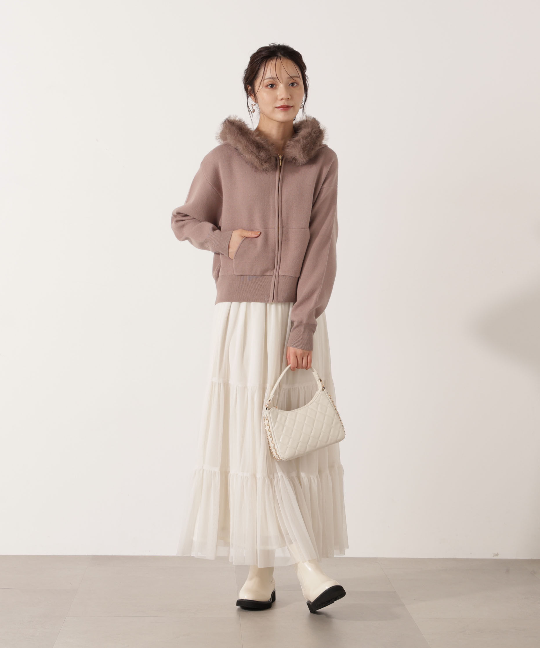 PROPORTION BODY DRESSING「エコファー付きニットパーカー 25AW」|ニット・セーター|